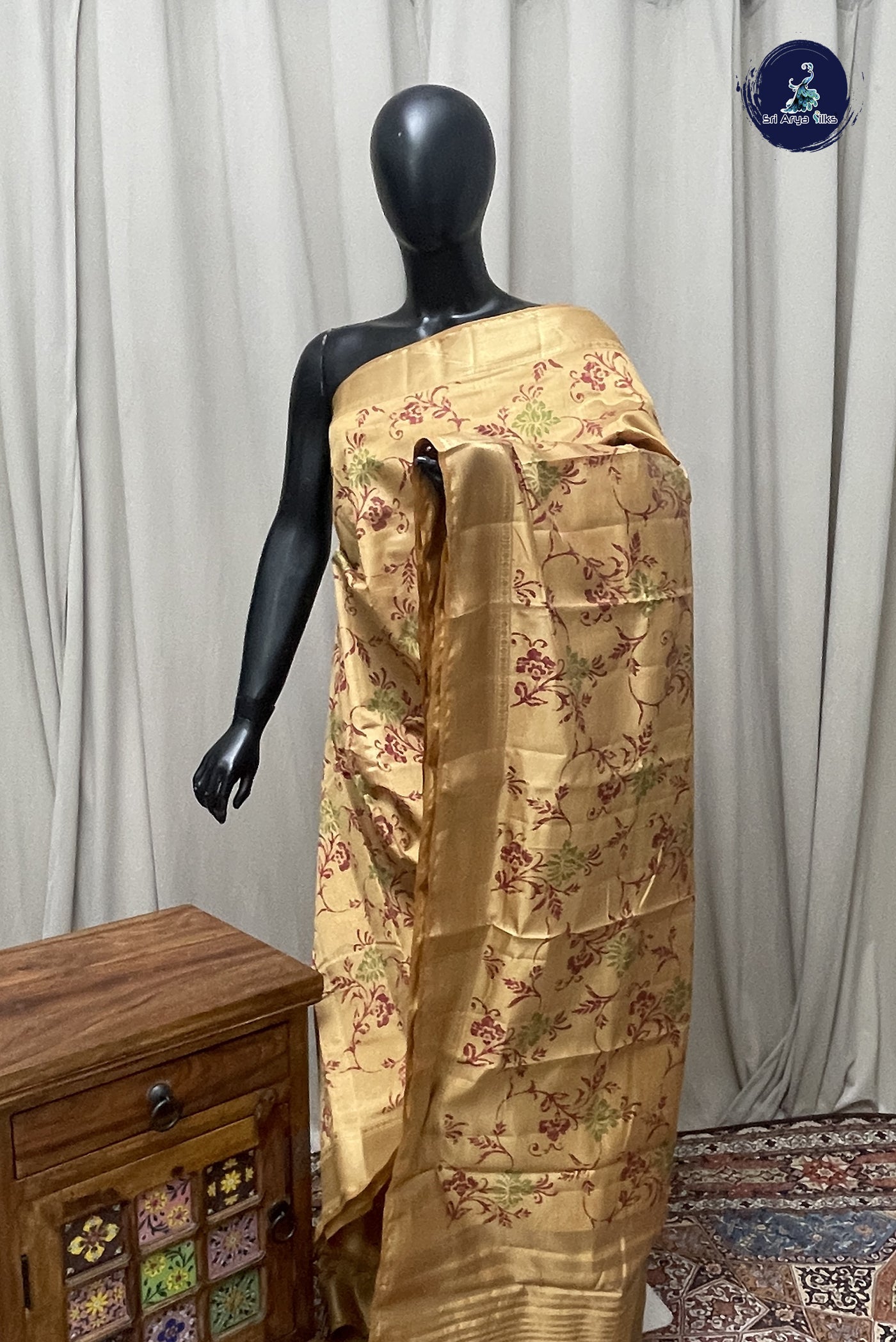 Beige Semi Tussar Saree With Printed Pattern