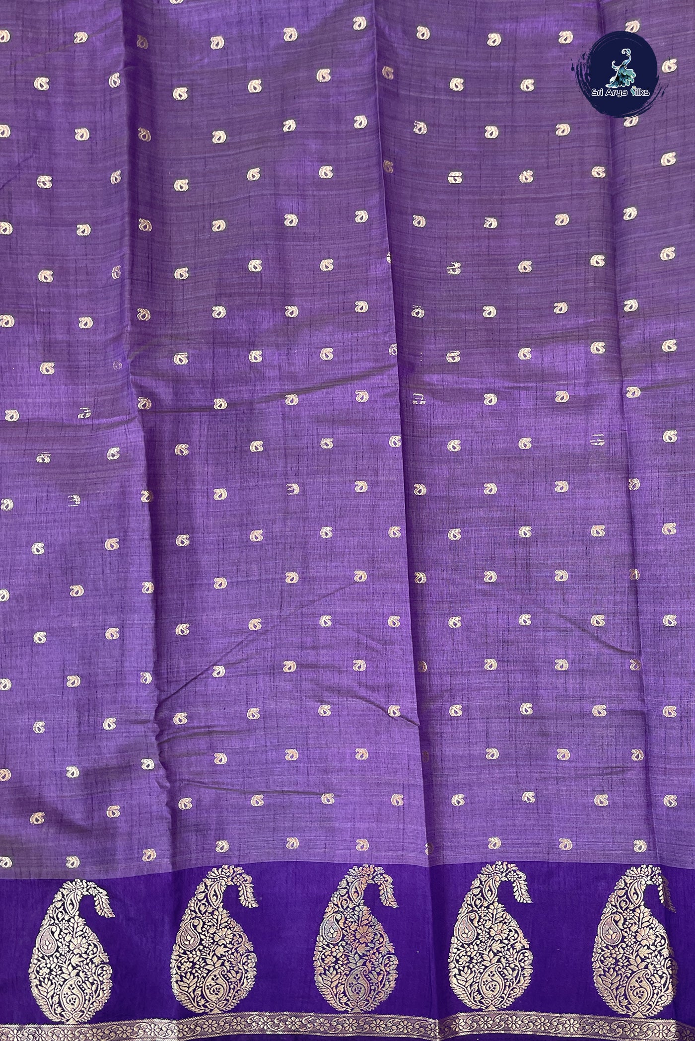 Violet Semi Tussar Saree With Zari Buttas Pattern