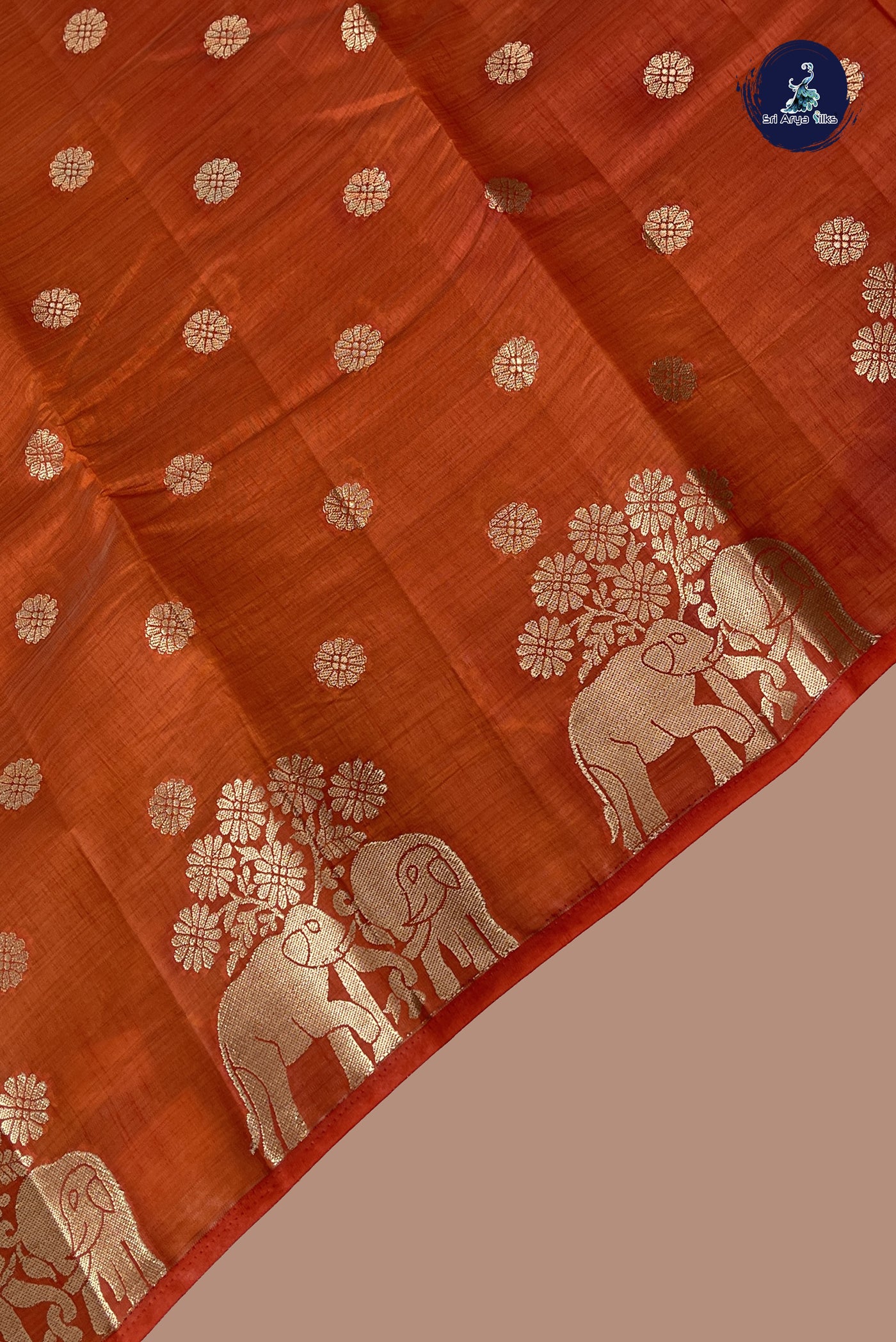 Orange Semi Tussar Saree With Zari Buttas Pattern
