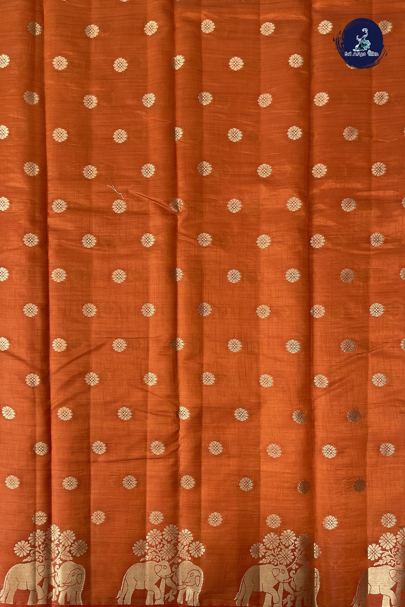 Orange Semi Tussar Saree With Zari Buttas Pattern