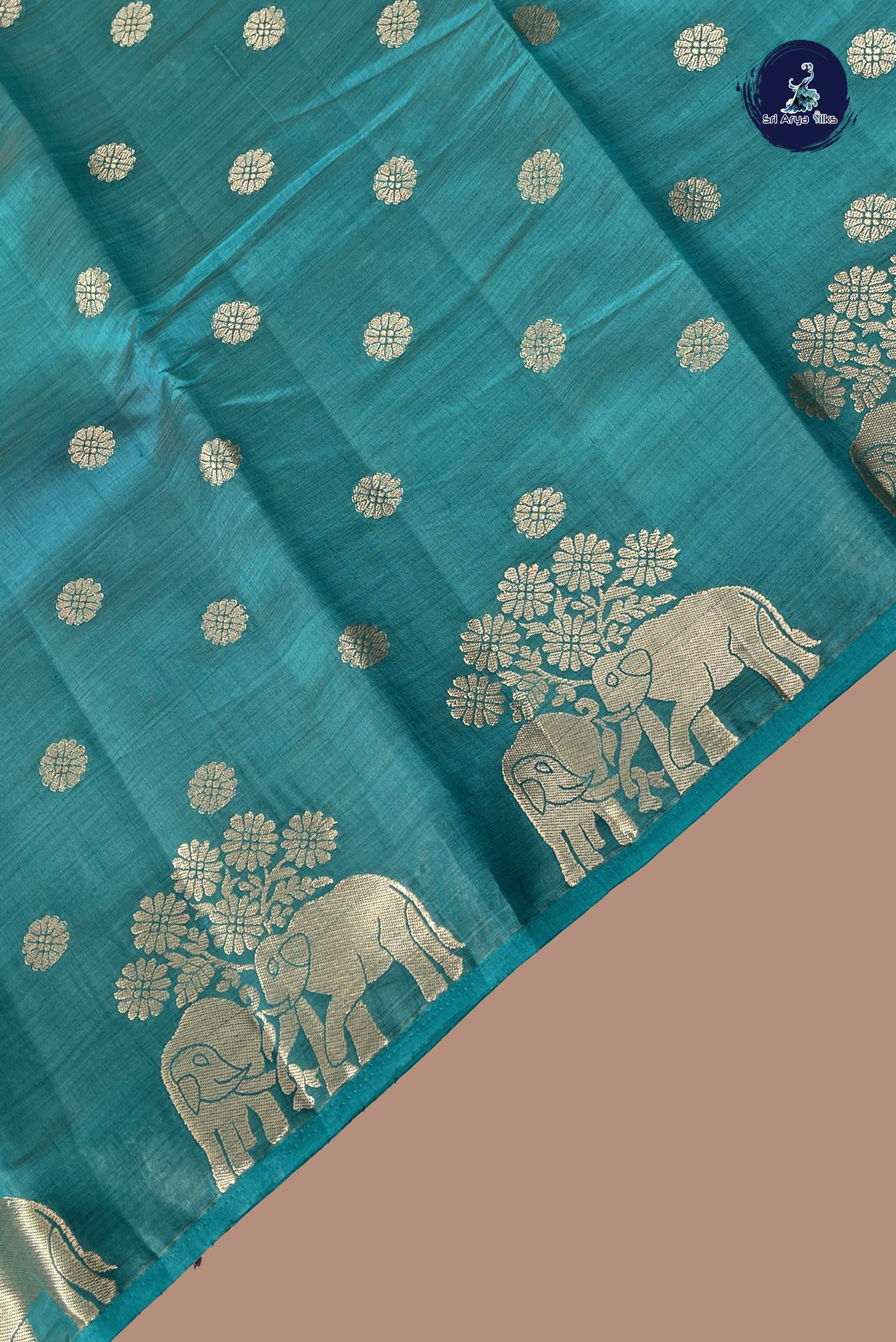 Teal Semi Tussar Saree With Zari Buttas Pattern