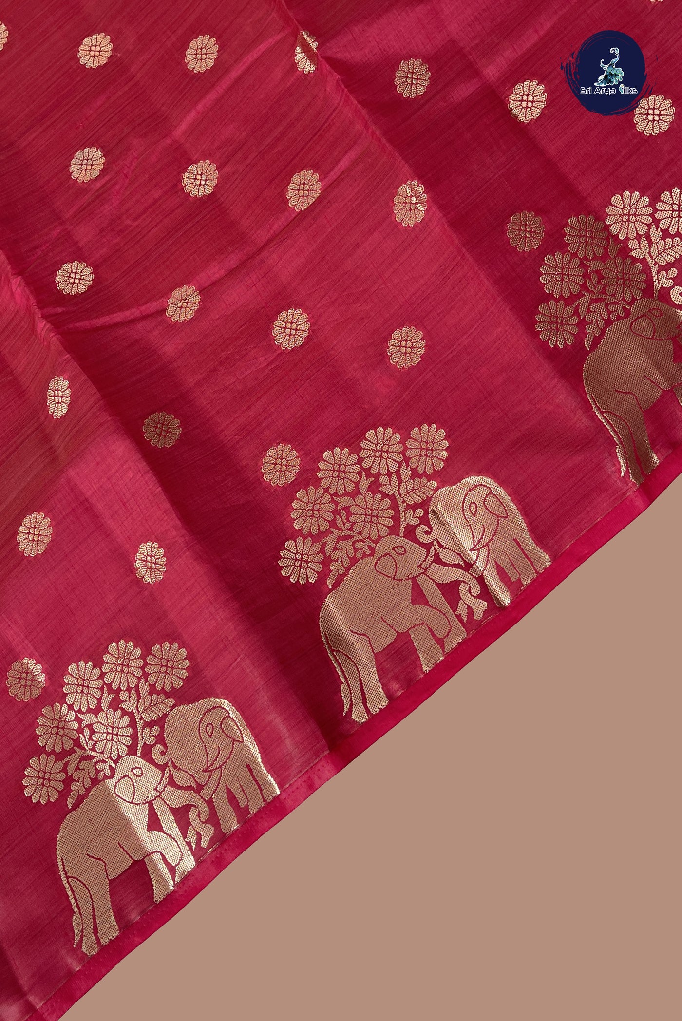 Dark Pink Semi Tussar Saree With Zari Buttas Pattern