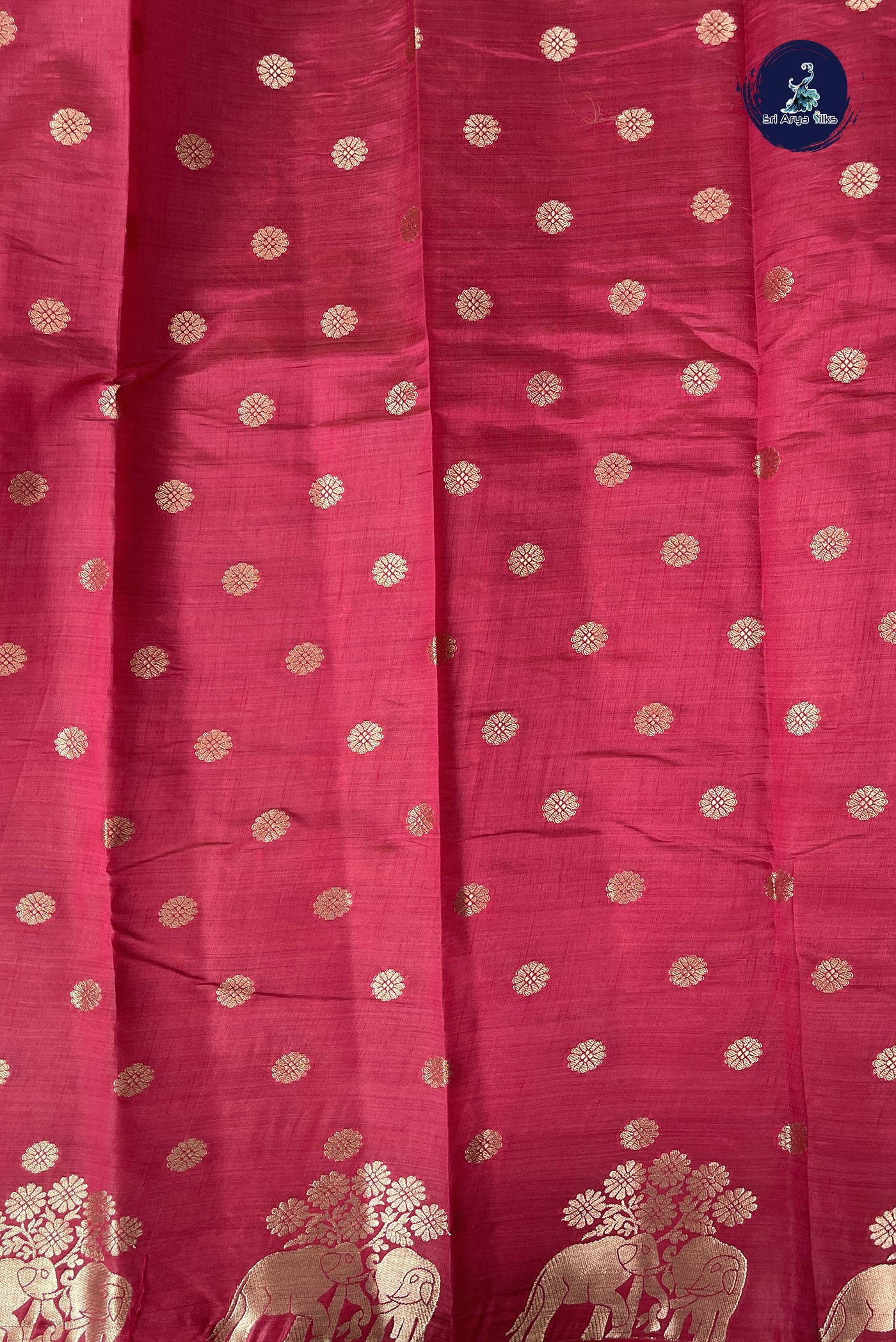 Dark Pink Semi Tussar Saree With Zari Buttas Pattern