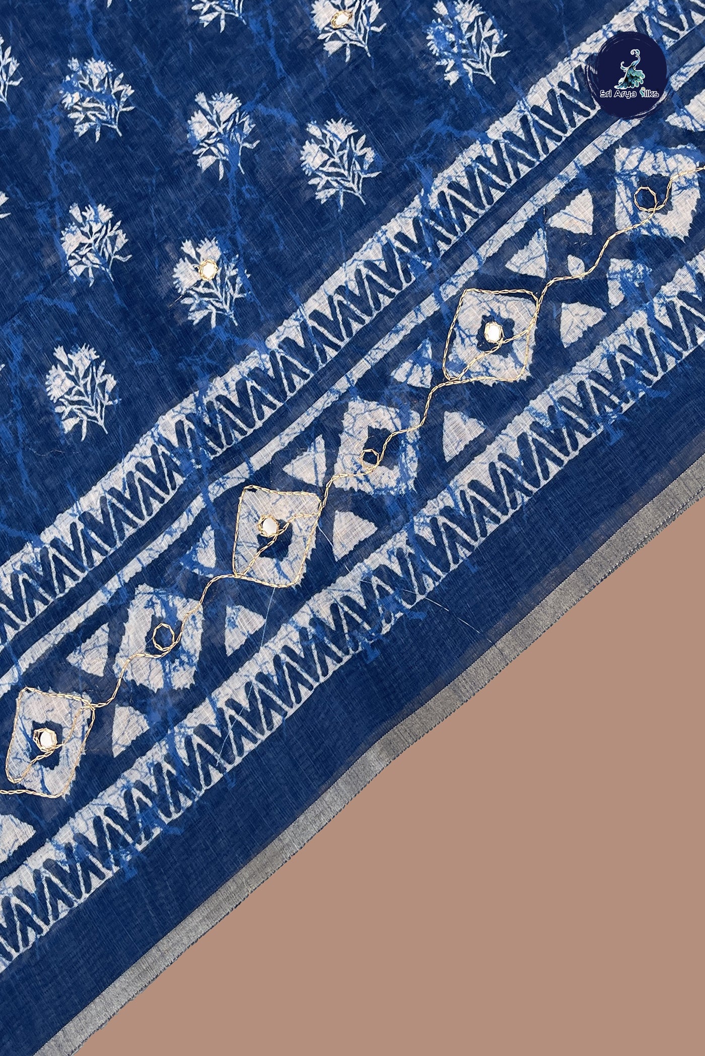 Blue Semi Chanderi Saree With Printed Pattern