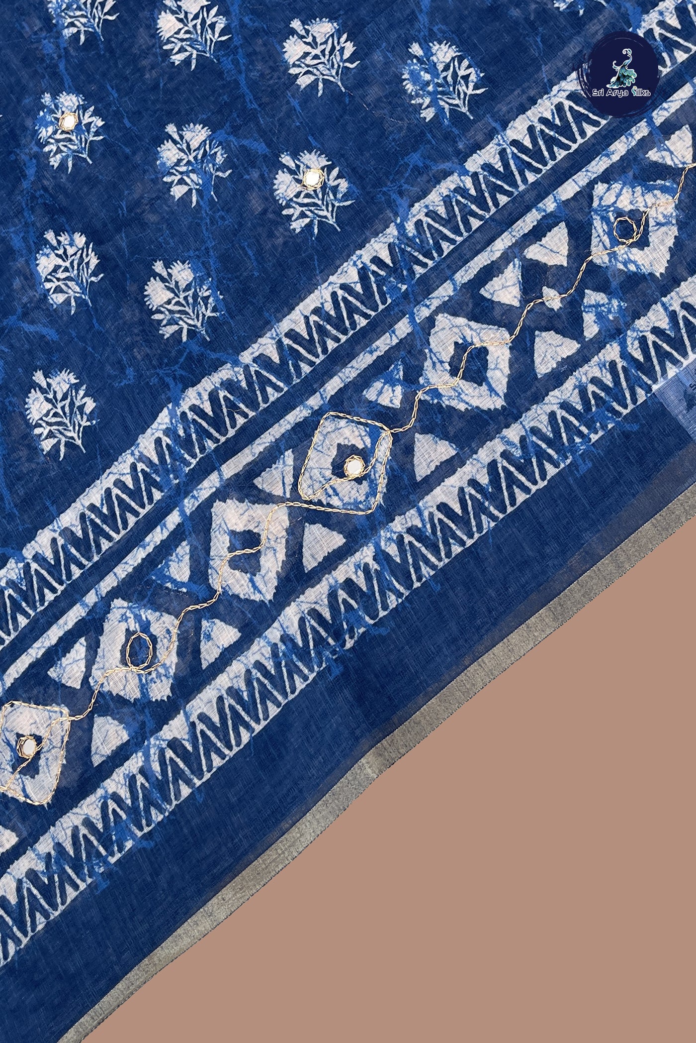 Blue Semi Chanderi Saree With Printed Pattern