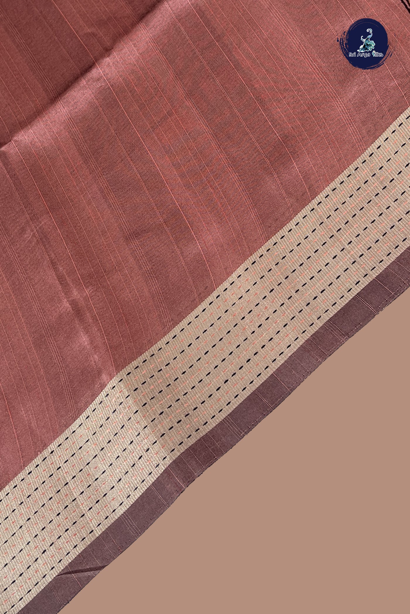 Pinkish Peach Semi Tussar Saree With Plain Pattern