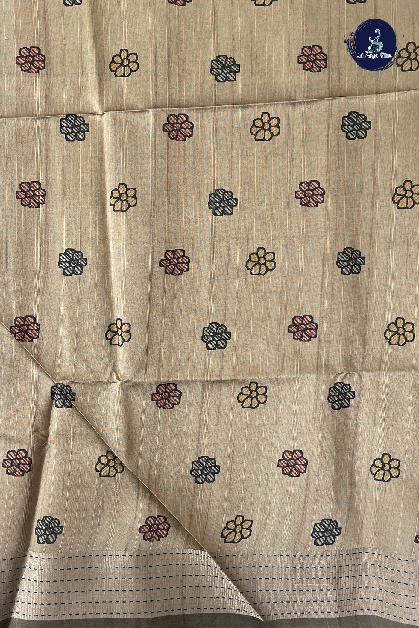 Pinkish Peach Semi Tussar Saree With Plain Pattern