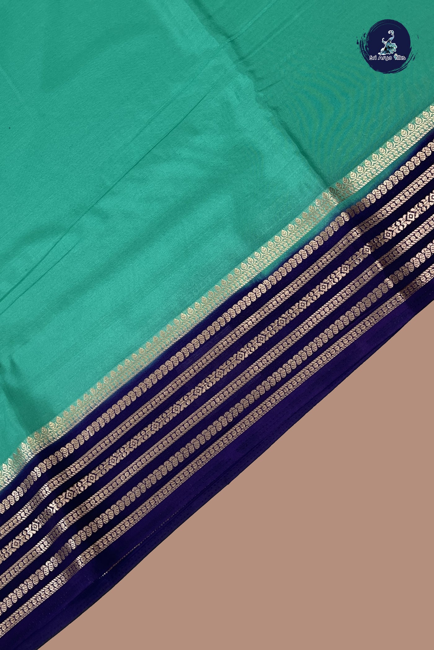 Teal Semi Mysore Silk With Plain Pattern