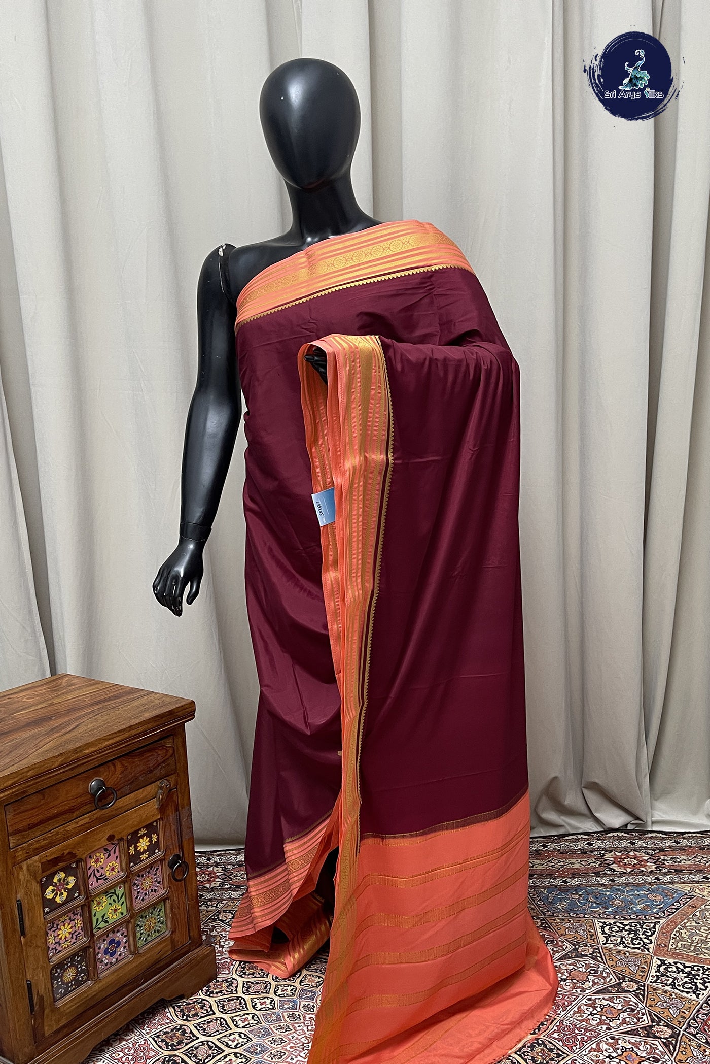 Maroon Semi Mysore Silk With Plain Pattern