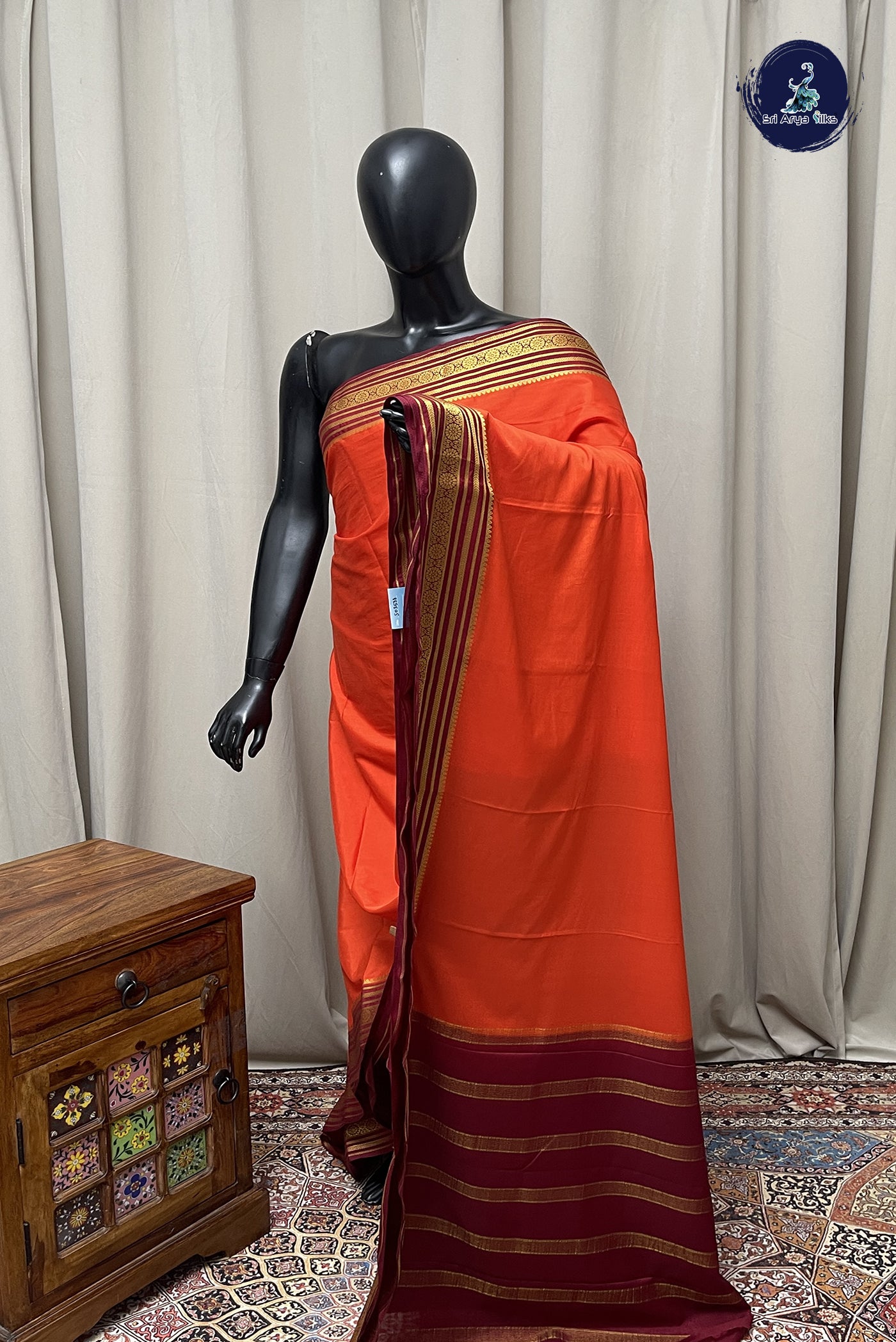 Orange Semi Mysore Silk With Plain Pattern
