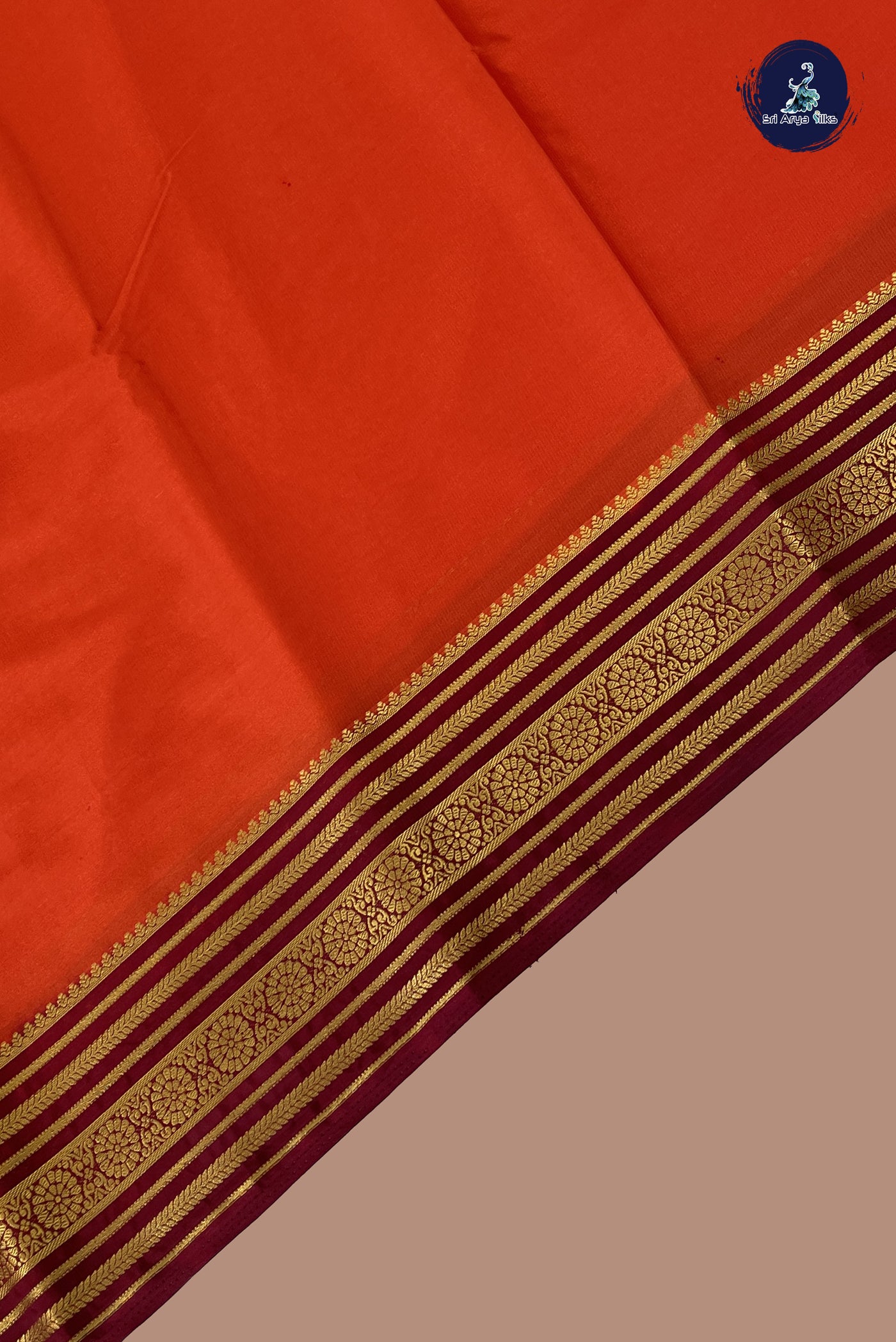 Orange Semi Mysore Silk With Plain Pattern