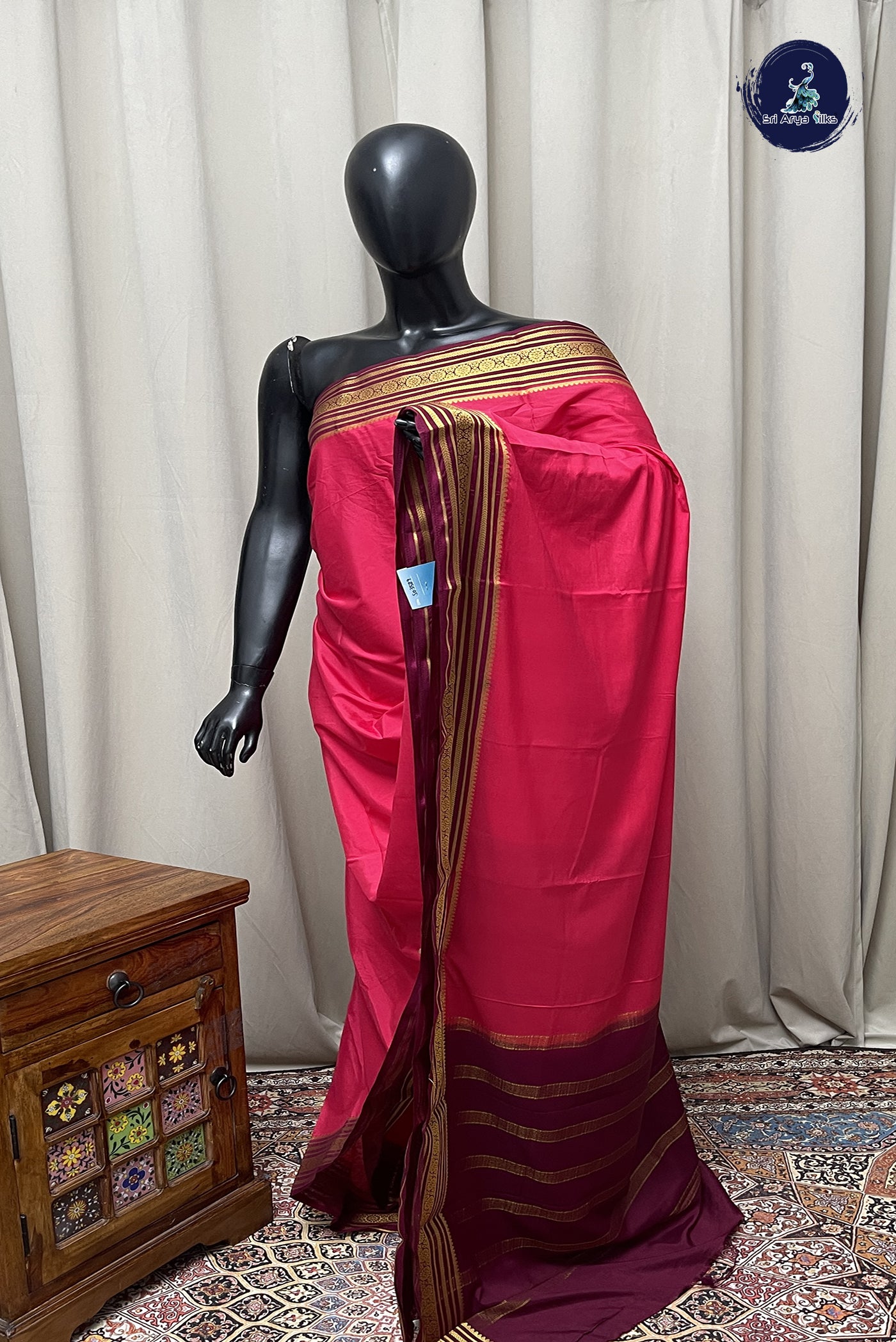 Dark Pink Semi Mysore Silk With Plain Pattern