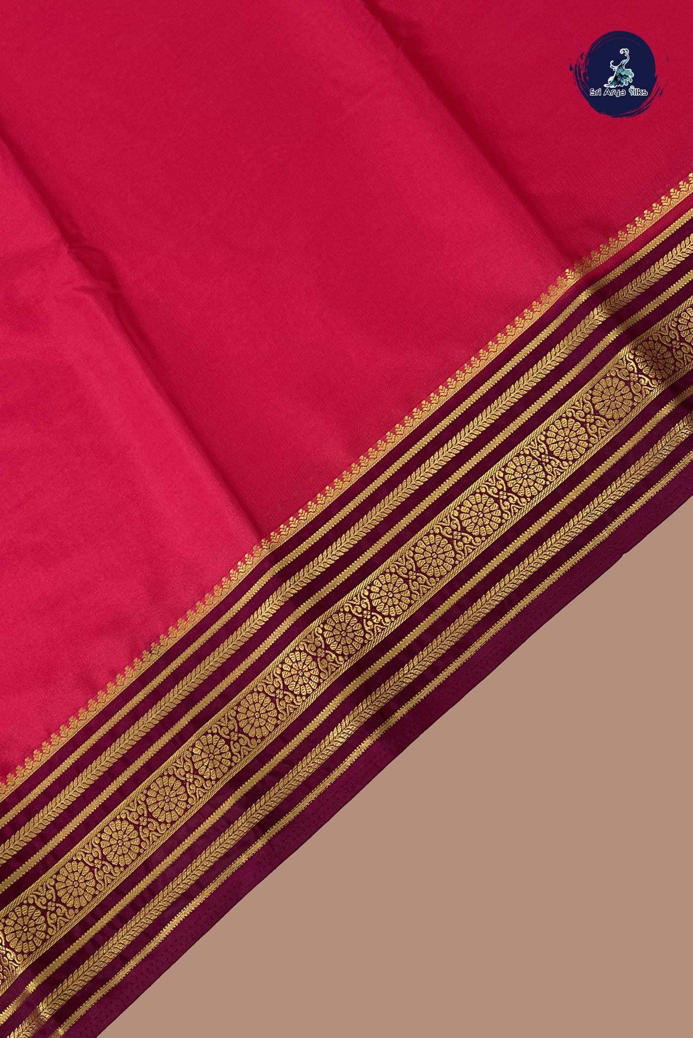 Dark Pink Semi Mysore Silk With Plain Pattern