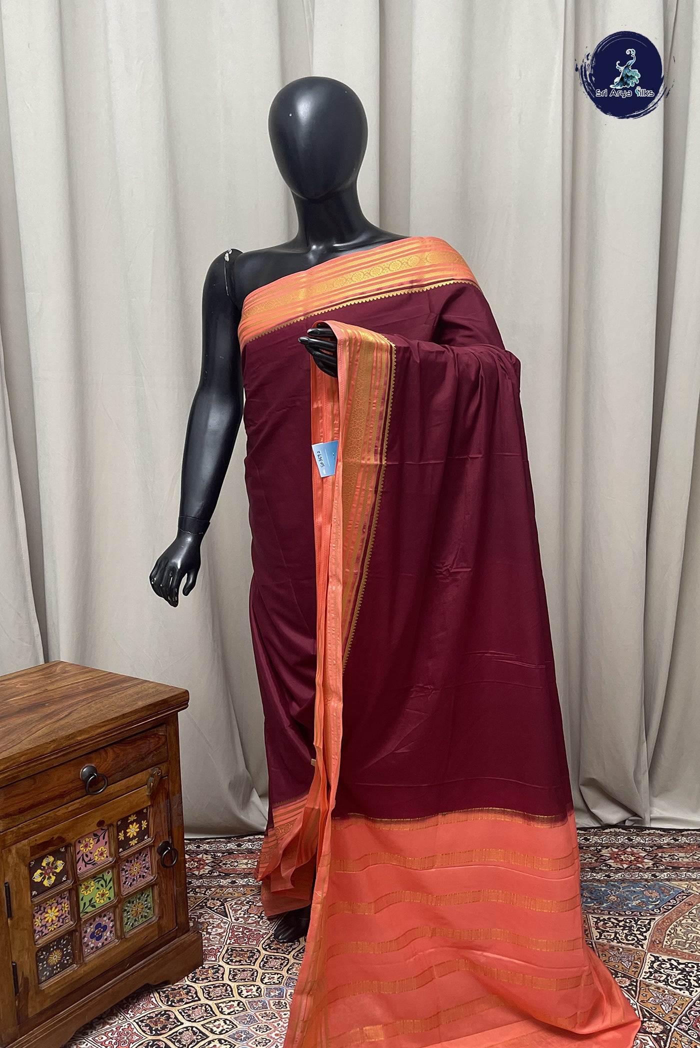 Maroon Semi Mysore Silk With Plain Pattern