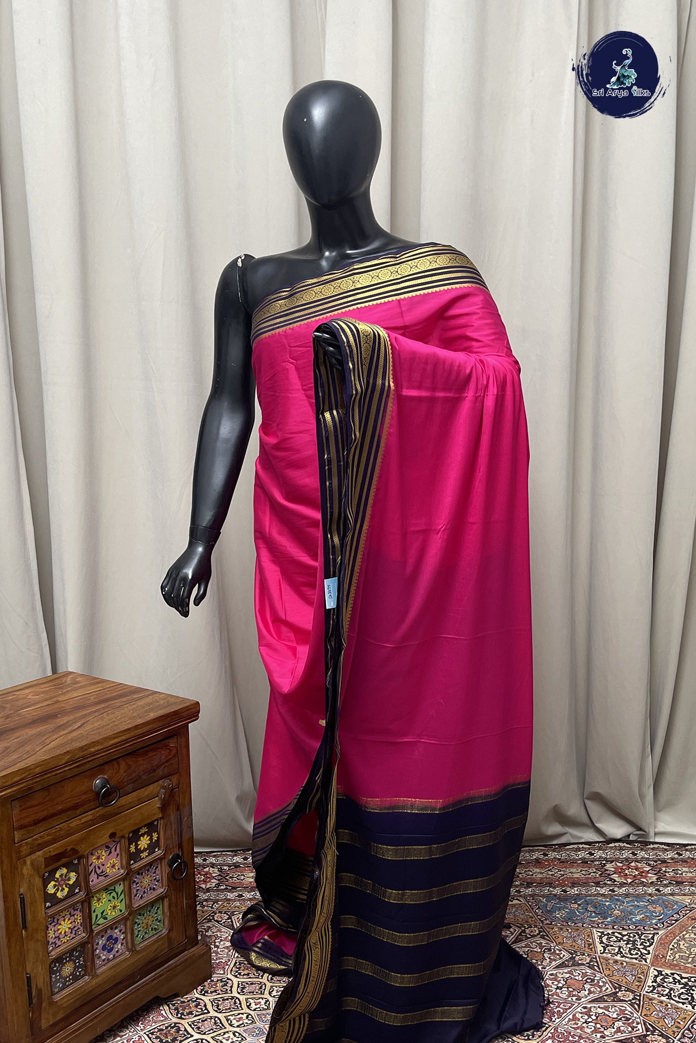 Dark Pink Semi Mysore Silk With Plain Pattern