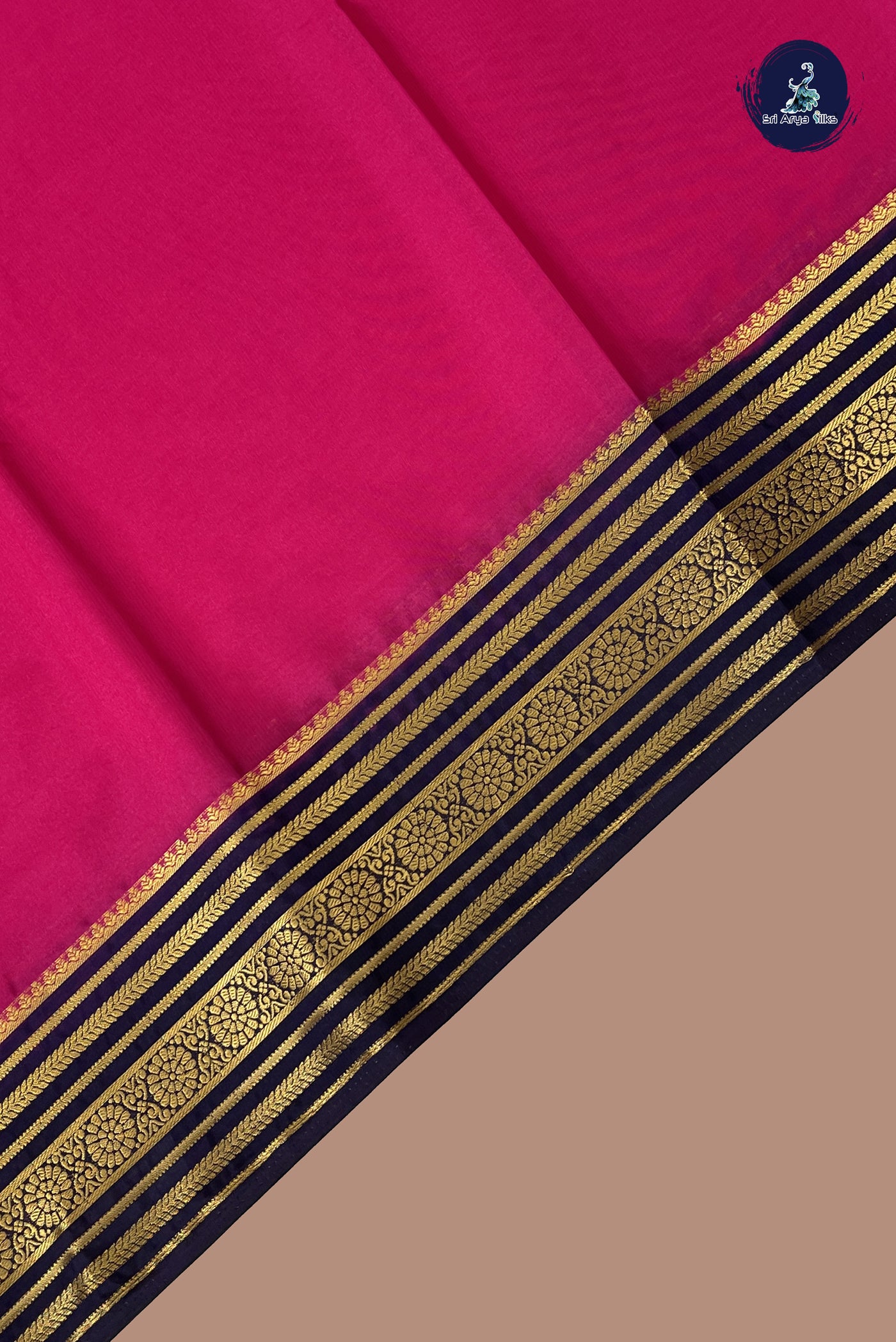 Dark Pink Semi Mysore Silk With Plain Pattern