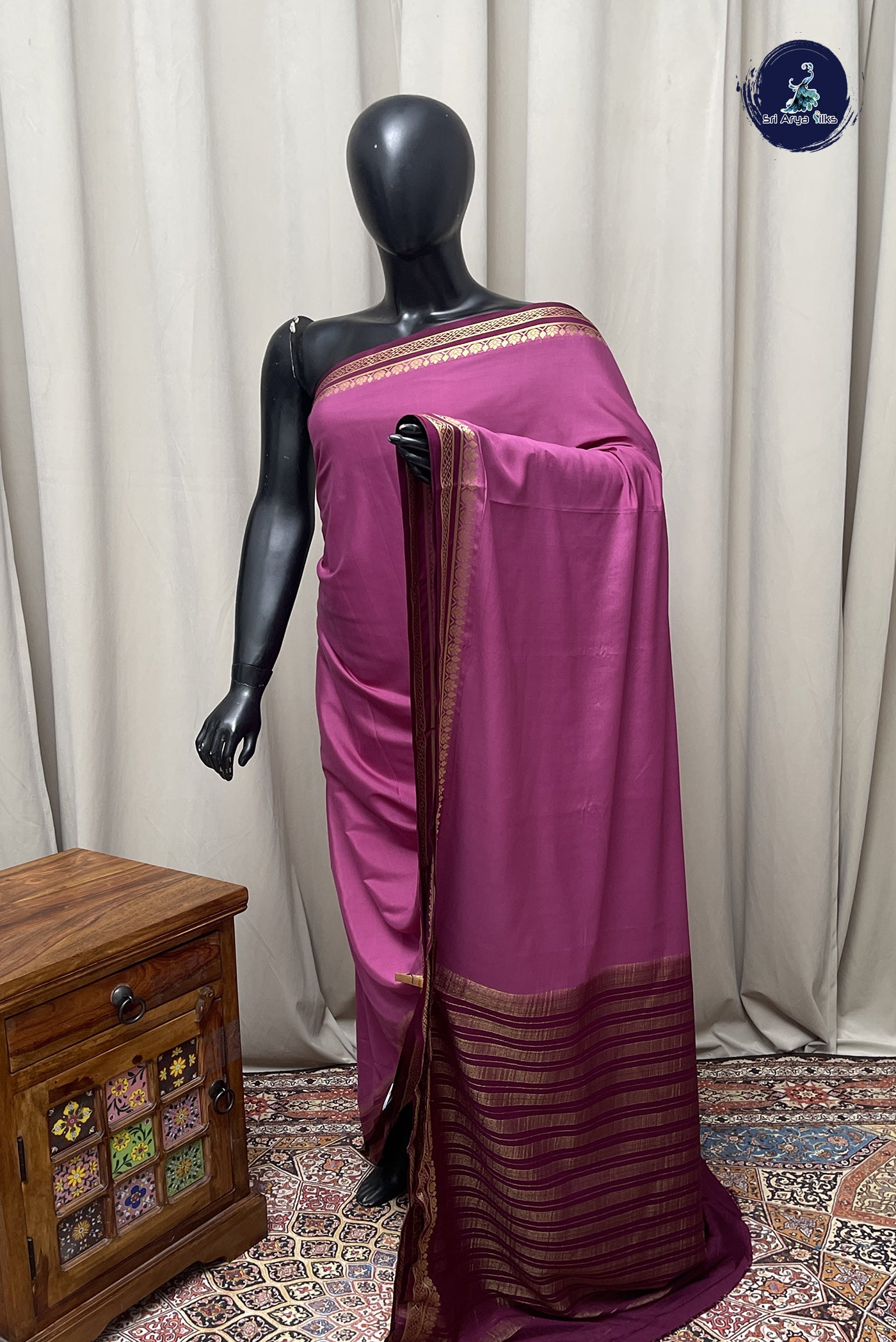 Mauve Pink Semi Mysore Silk With Plain Pattern