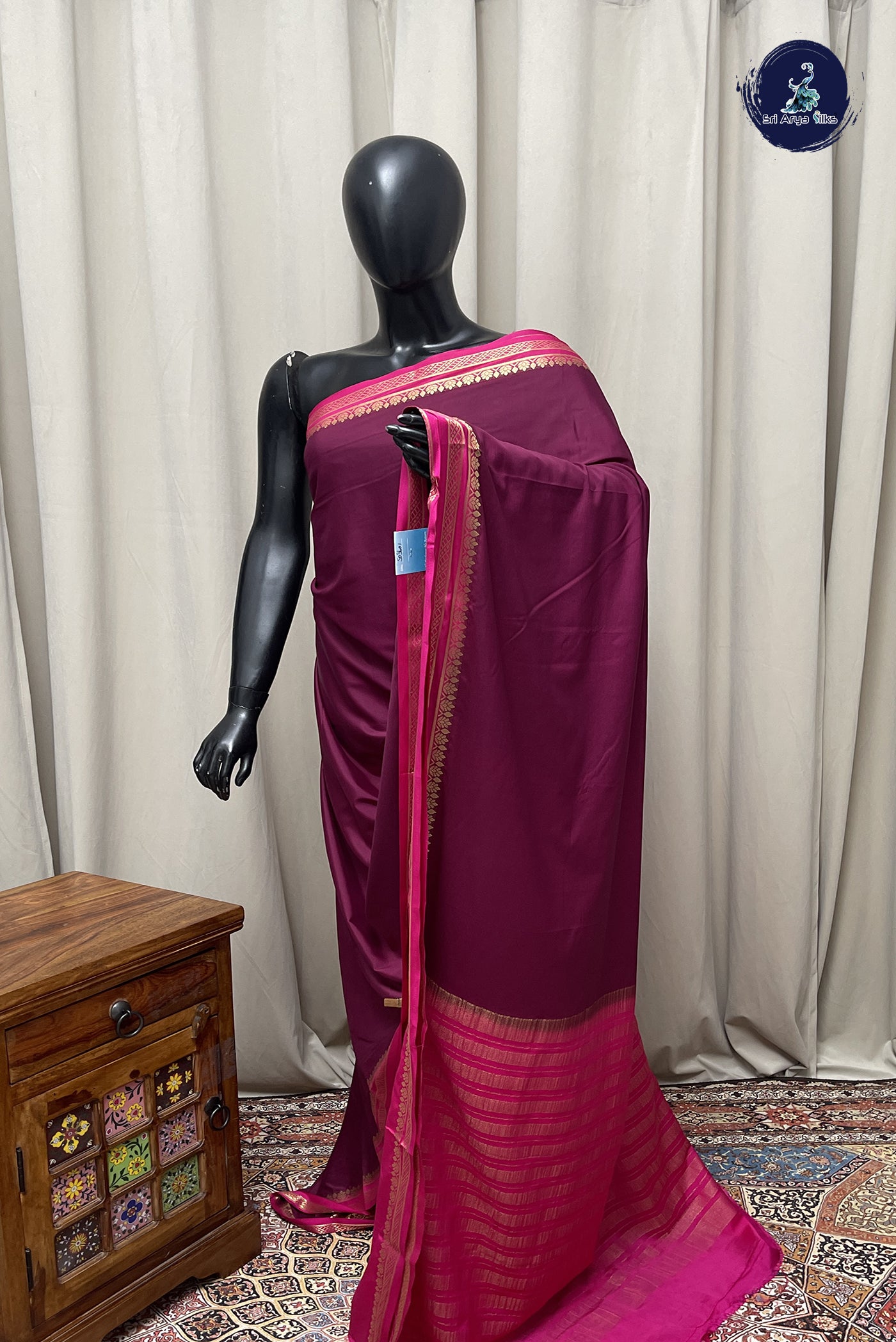 Maroon Semi Mysore Silk With Plain Pattern