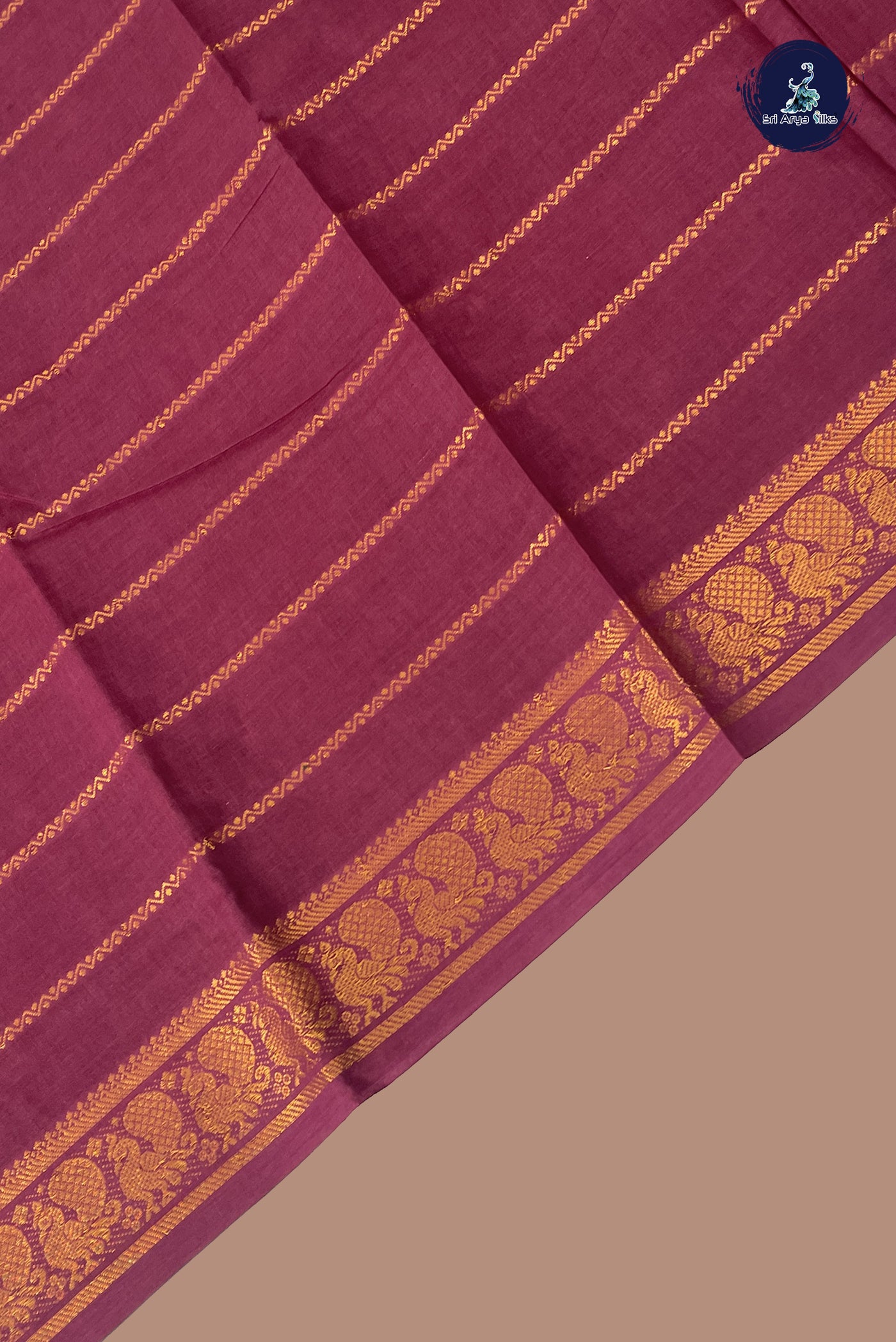 Purple Cotton Saree With Veldhari Stripes Pattern