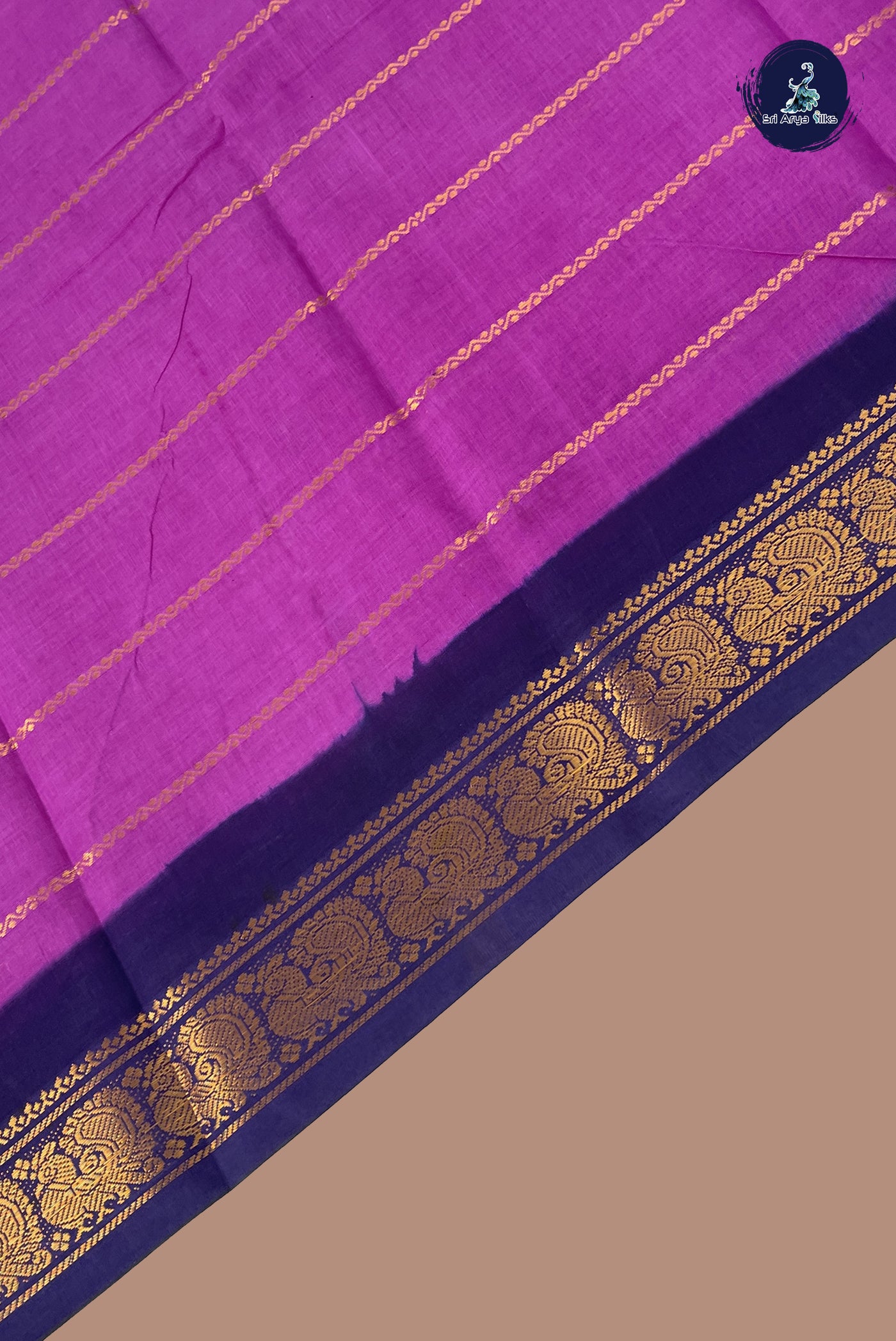 Brown Cotton Saree With Veldhari Stripes Pattern