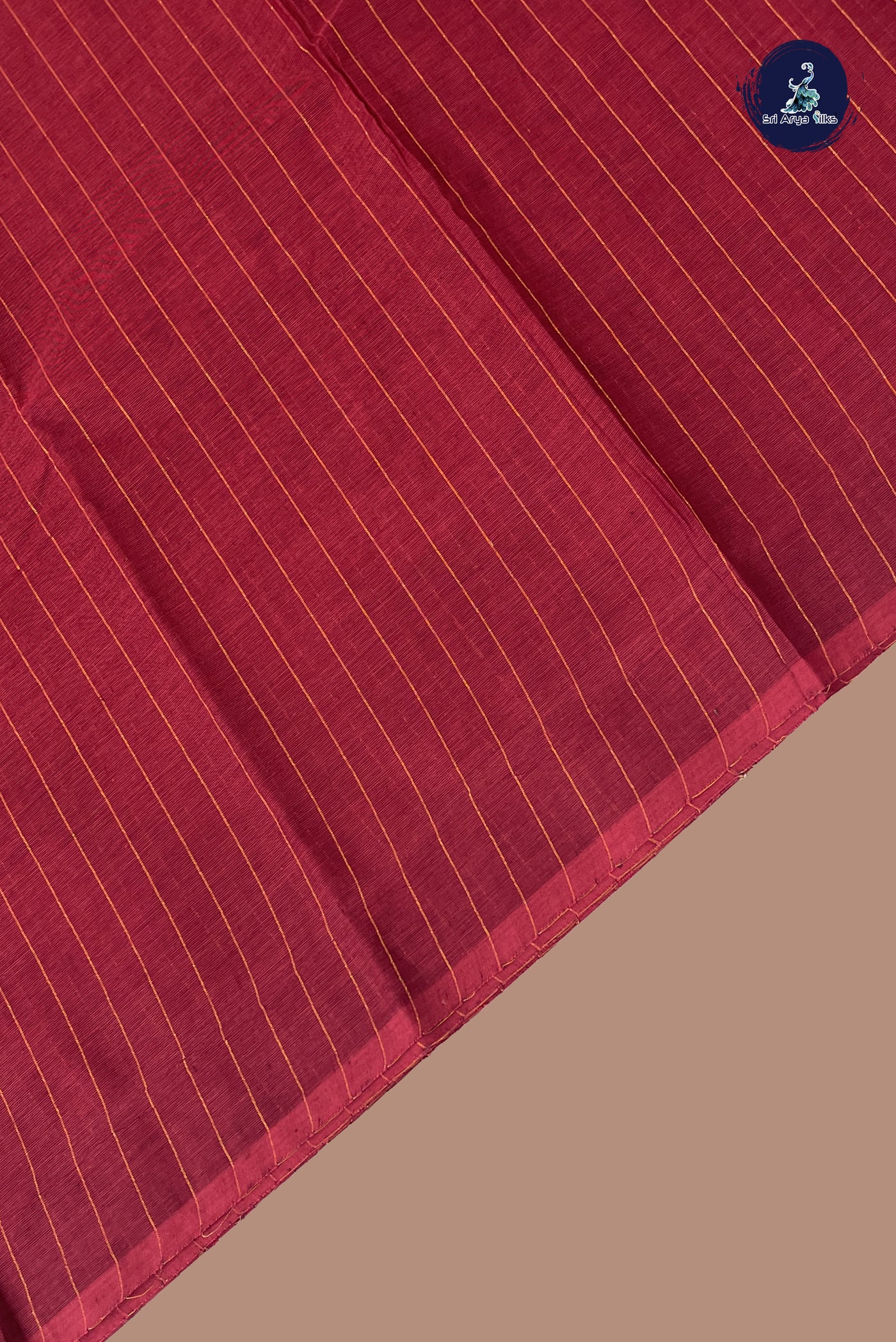 Maroon Kanchi Cotton Saree With Stripes Pattern