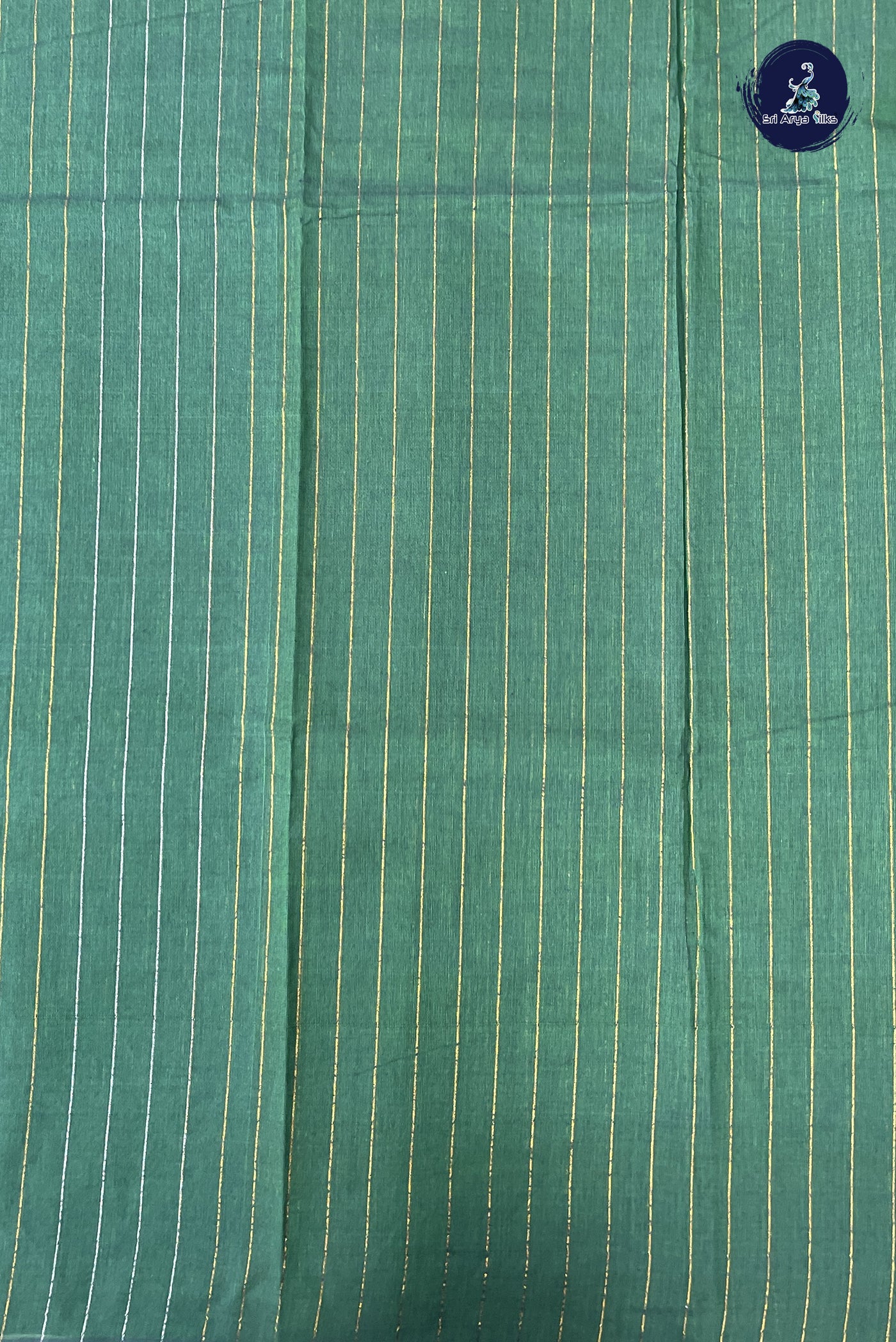 Dark Green Kanchi Cotton Saree With Stripes Pattern