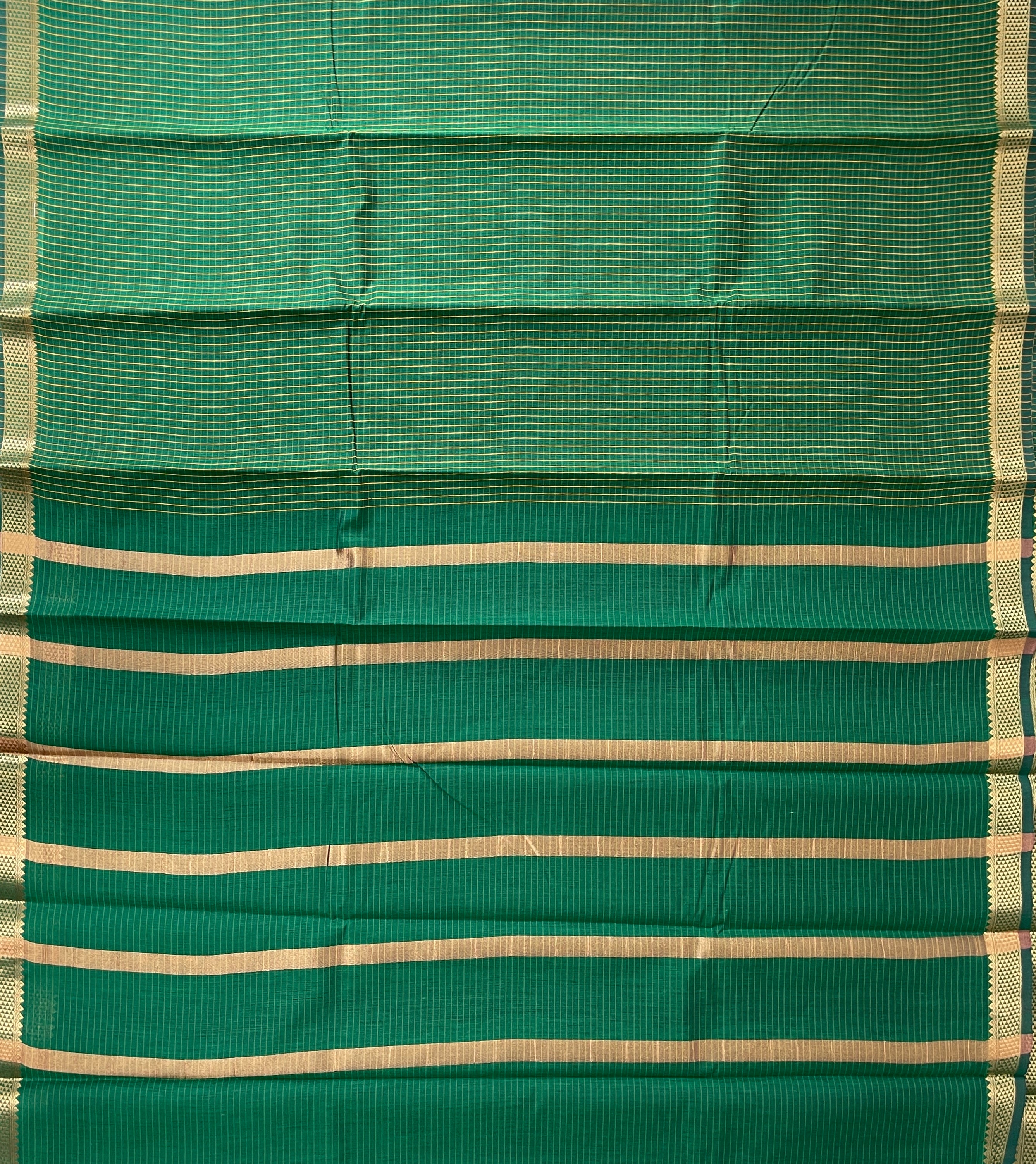 Dark Green Budget Semi Silk Cotton Saree With Checked Pattern