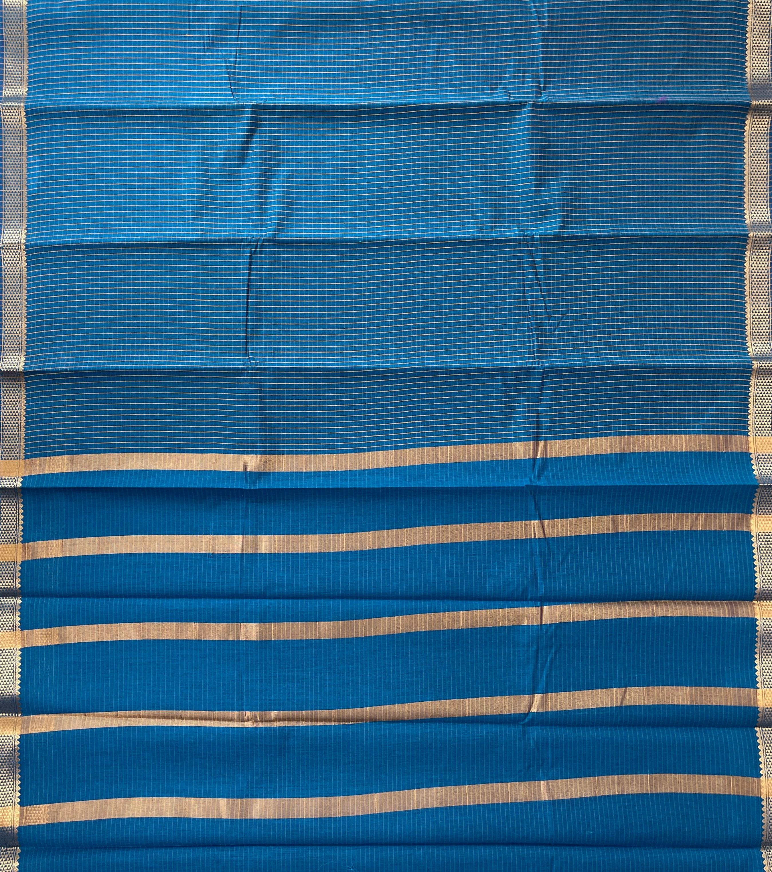 Sapphire Blue Budget Semi Silk Cotton Saree With Checked Pattern