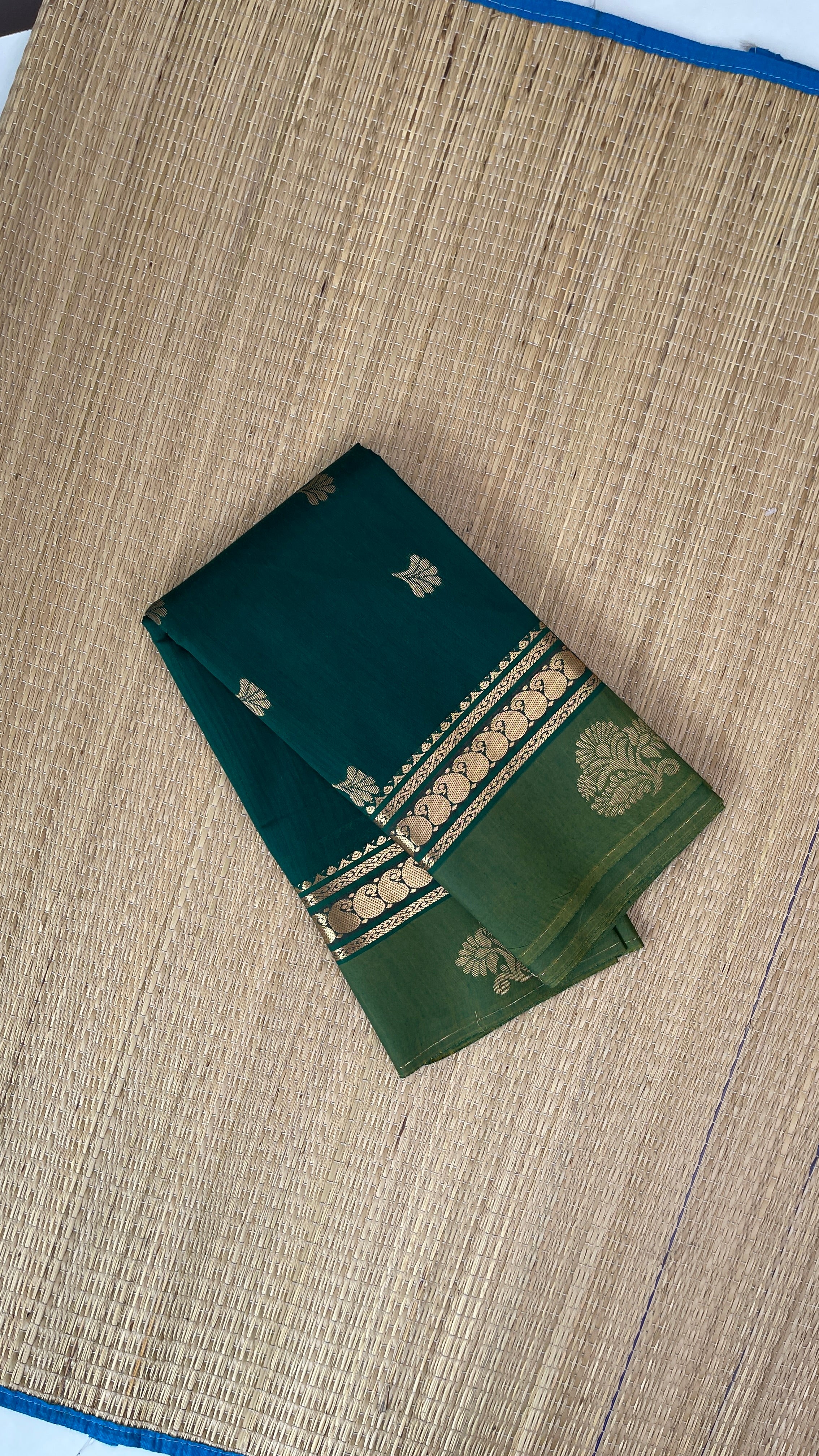 Dark Green Budget Semi Silk Cotton Saree With Zari Buttas Pattern