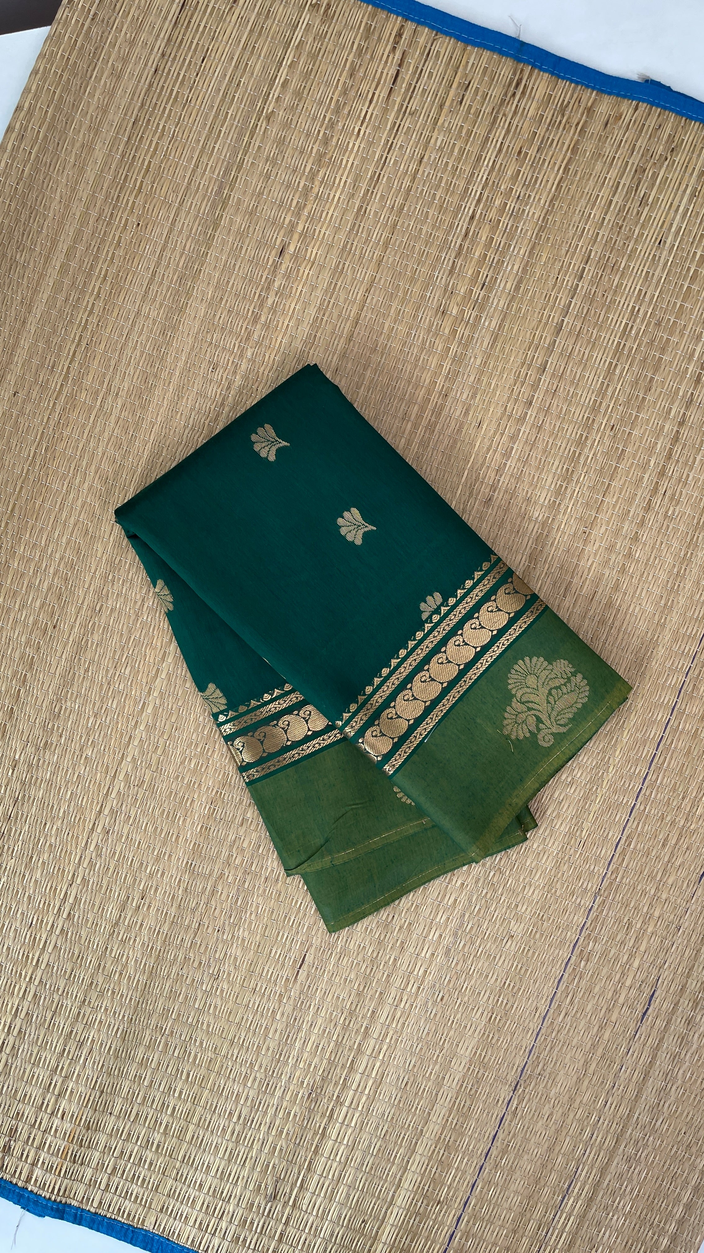 Dark Green Budget Semi Silk Cotton Saree With Zari Buttas Pattern