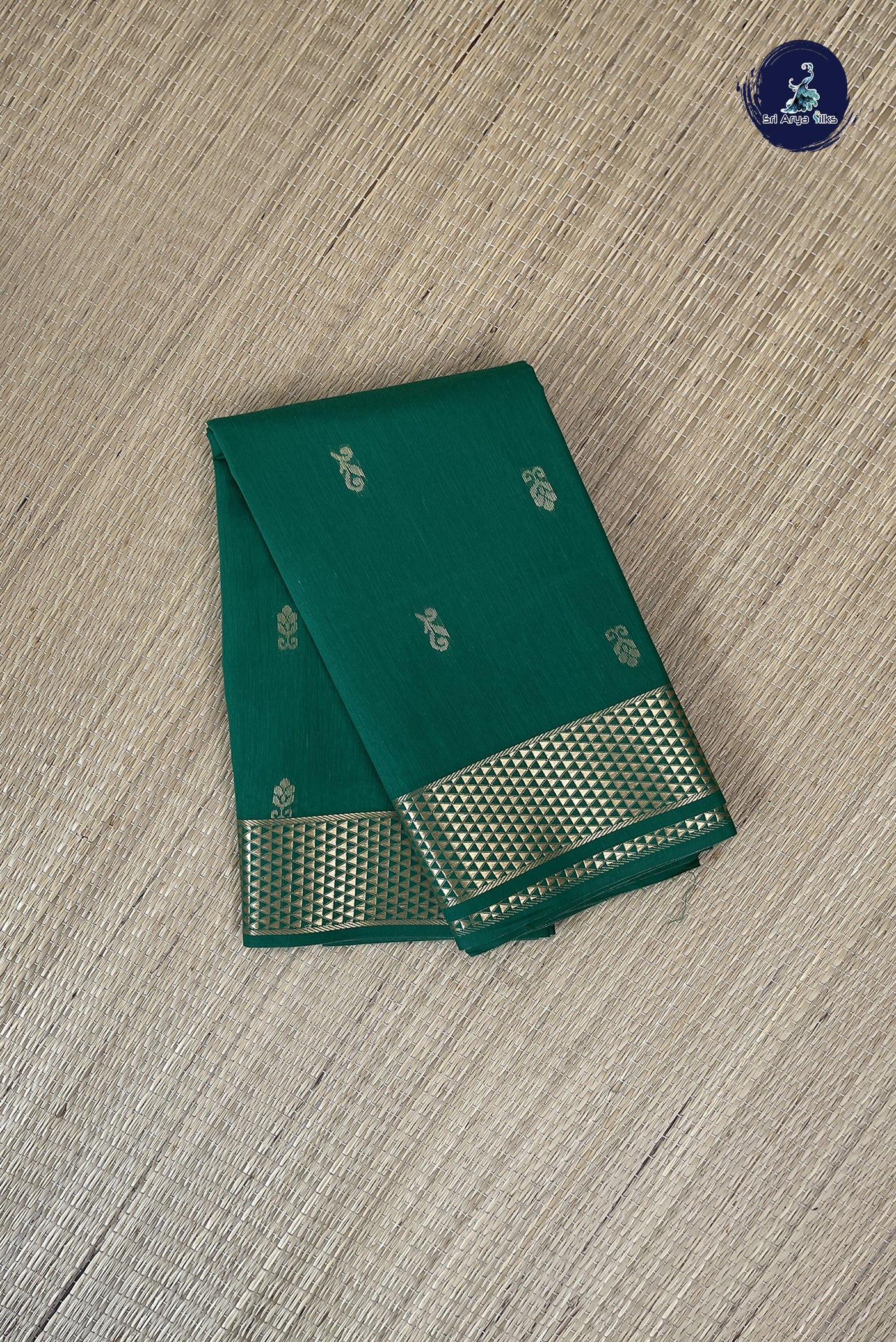 Dark Green Budget Semi Silk Cotton Saree With Zari Buttas Pattern