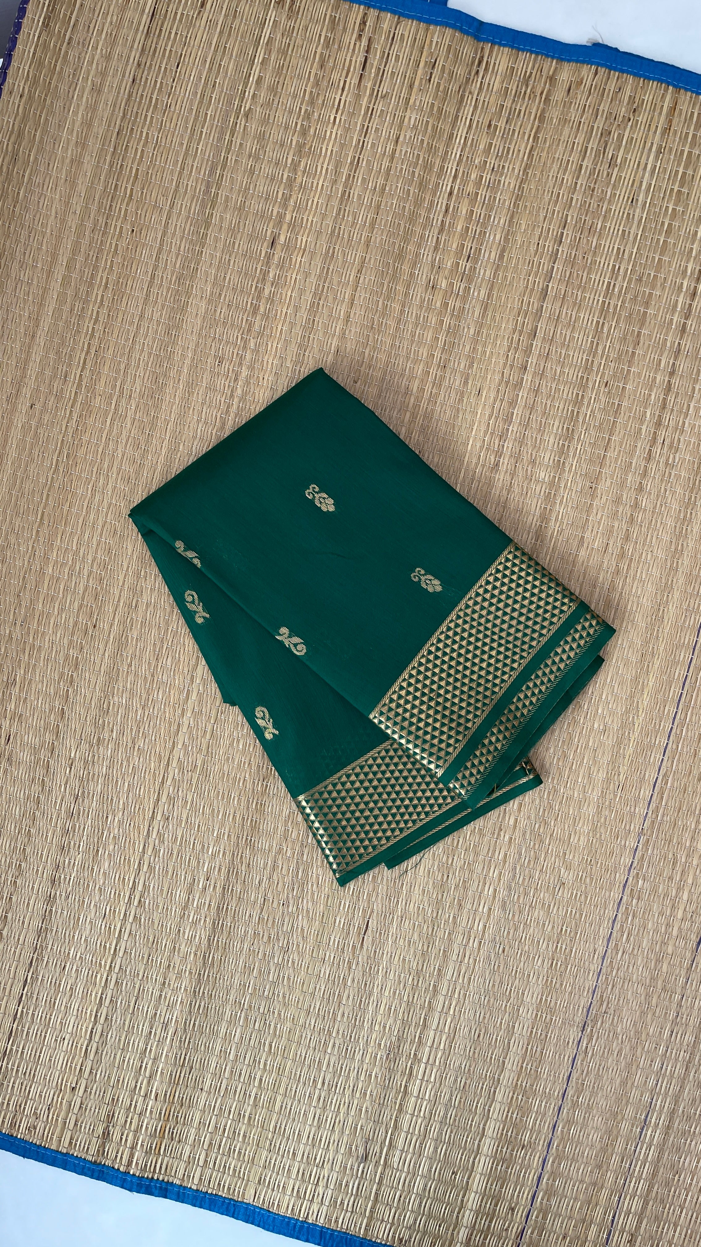 Bottle Green Budget Semi Silk Cotton Saree With Zari Buttas Pattern