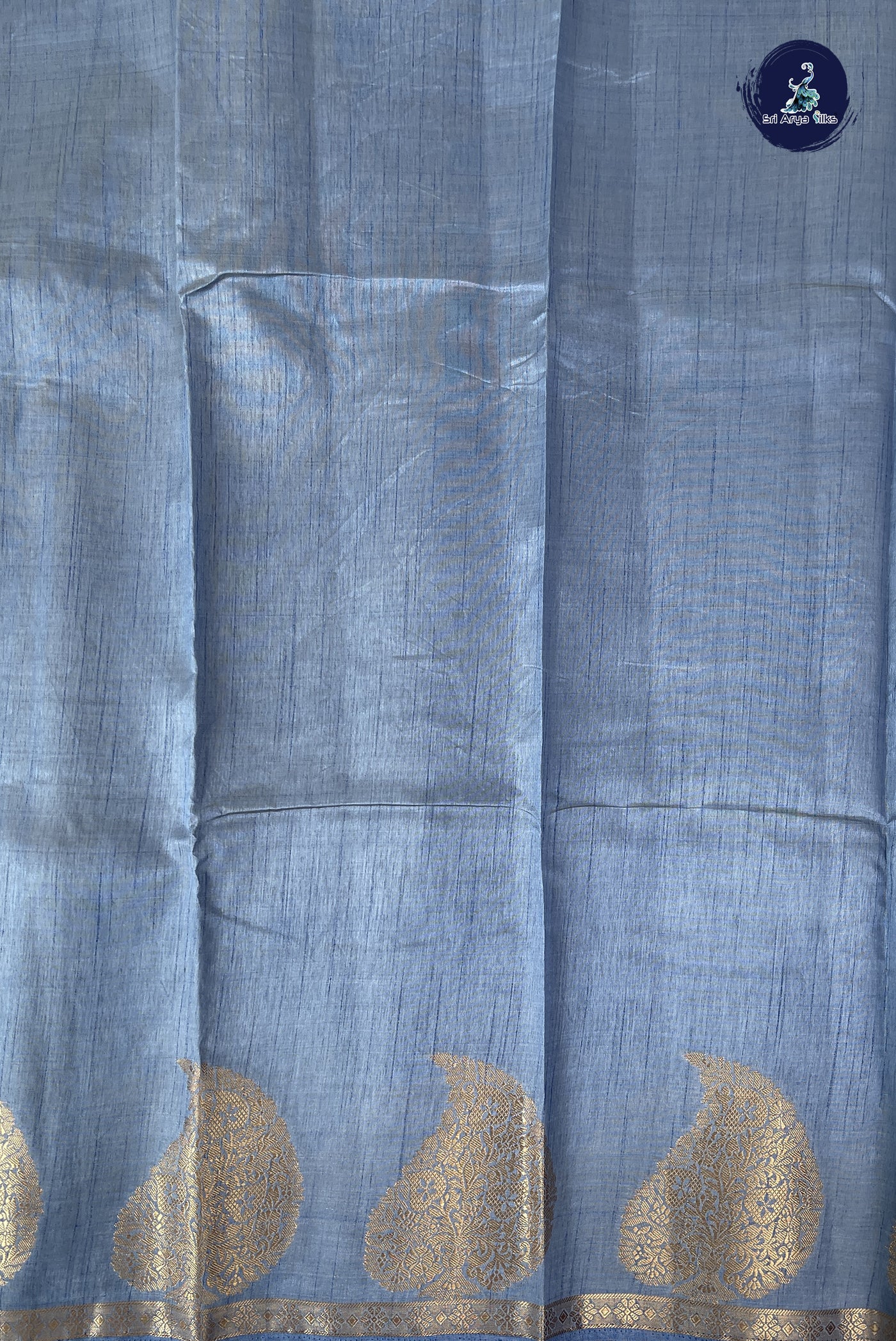 Light Blue Semi Tussar Saree With Plain Pattern