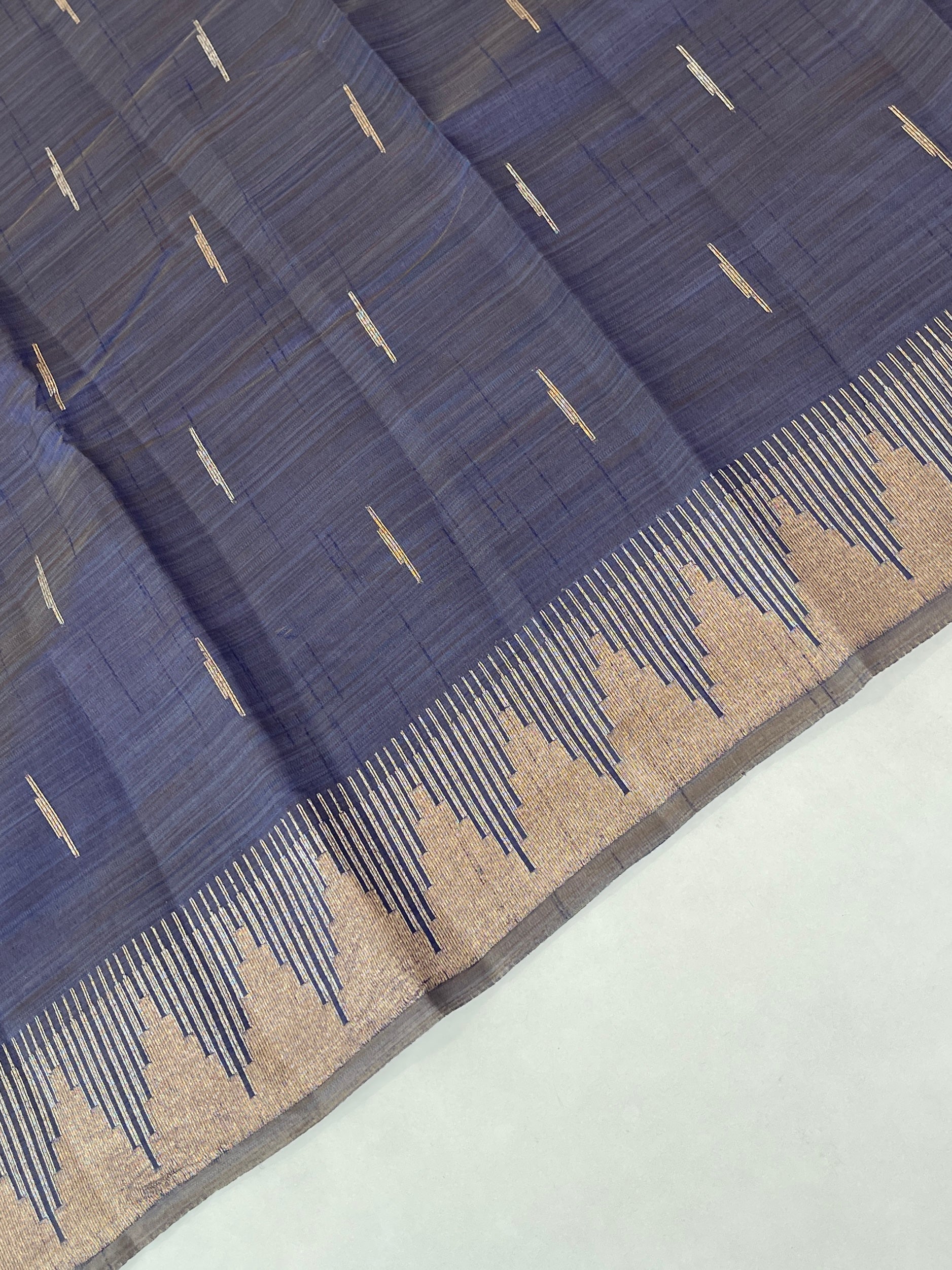 Bluish Grey Semi Tussar Saree With Zari Buttas Pattern