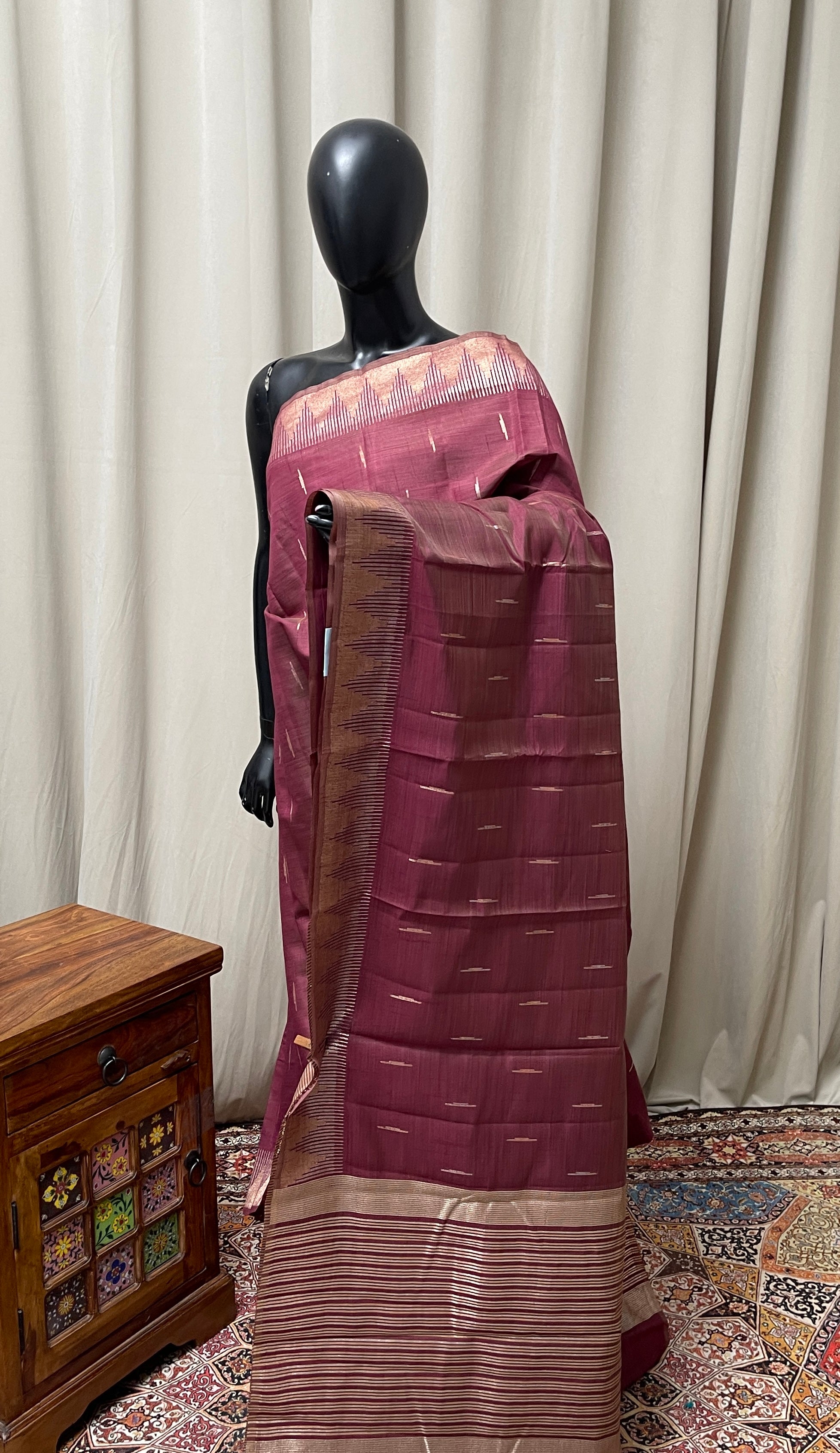 Brown Semi Tussar Saree With Zari Buttas Pattern