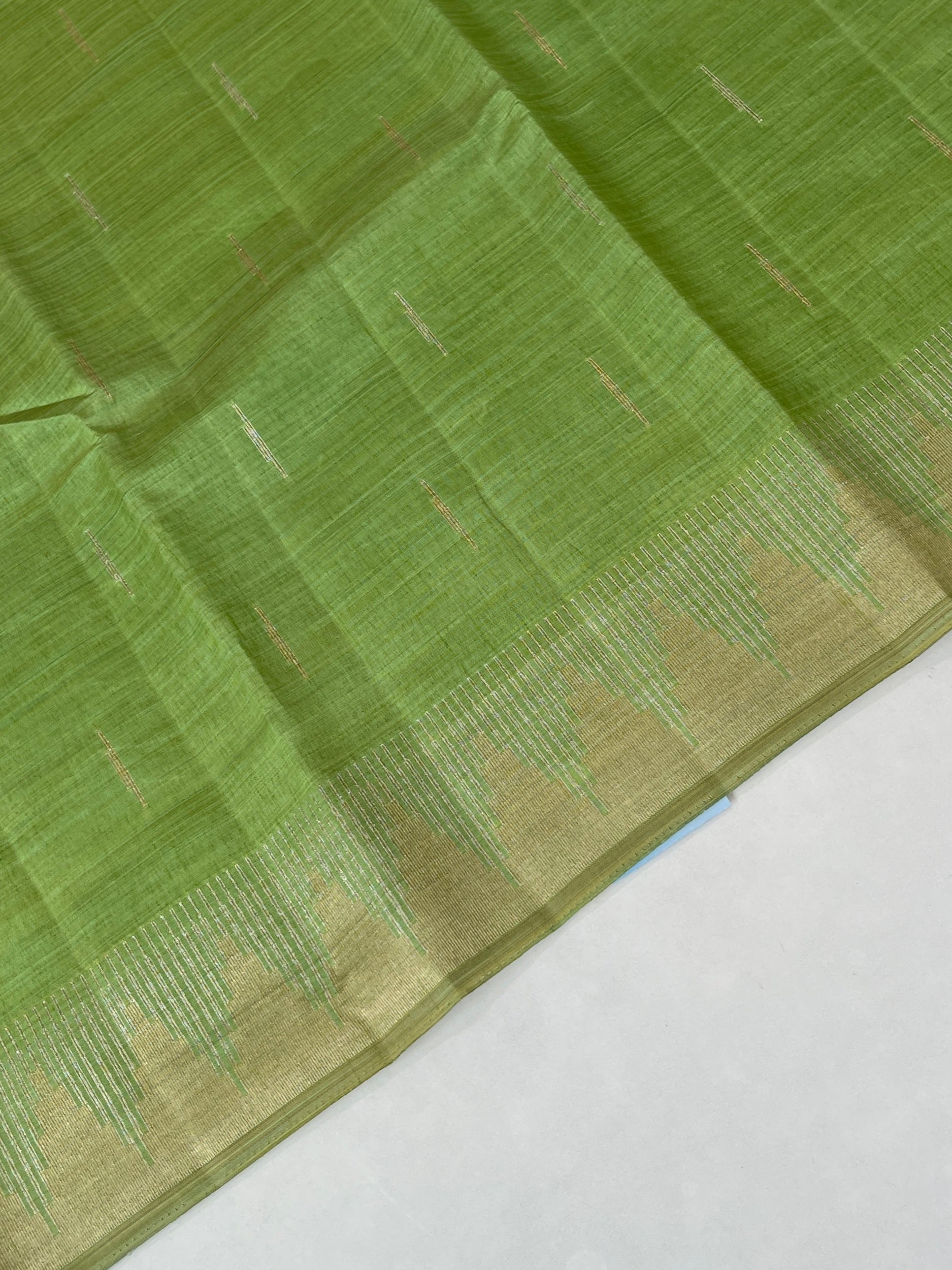 Pista Green Semi Tussar Saree With Zari Buttas Pattern