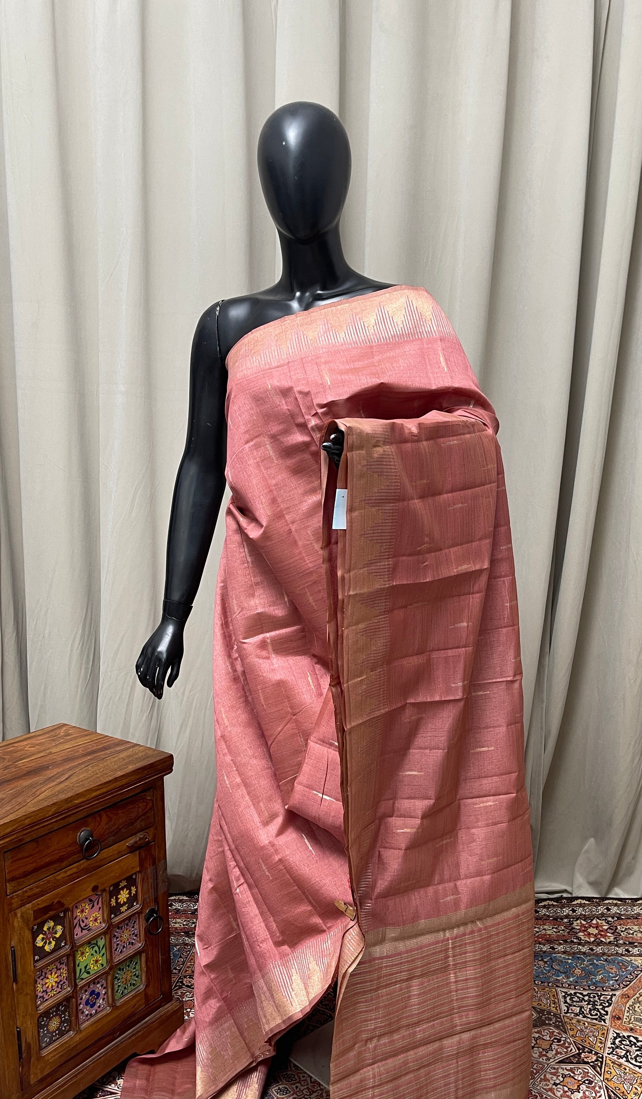 Caramel Shade Semi Tussar Saree With Zari Buttas Pattern