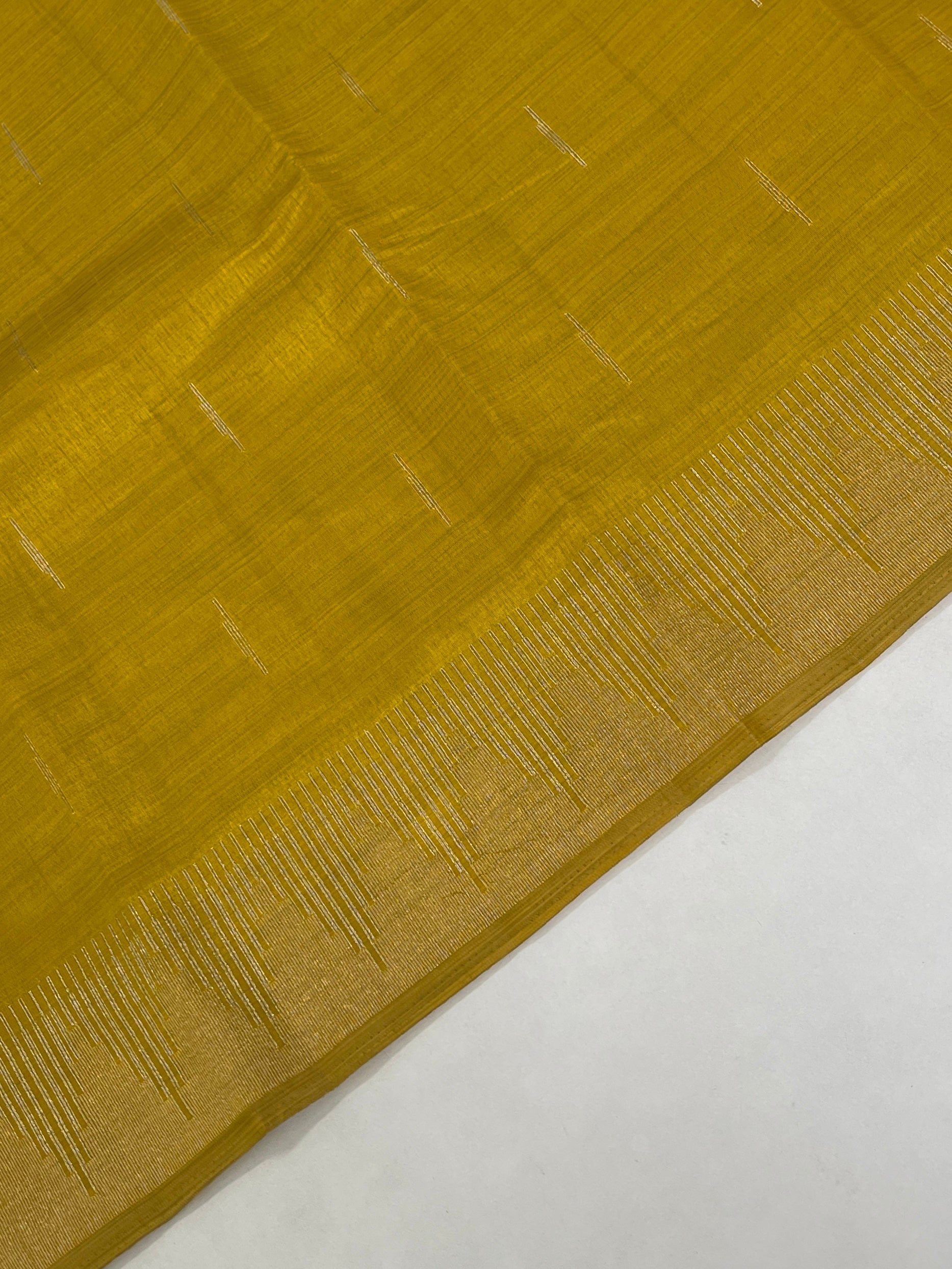 Mustard Yellow Semi Tussar Saree With Zari Buttas Pattern