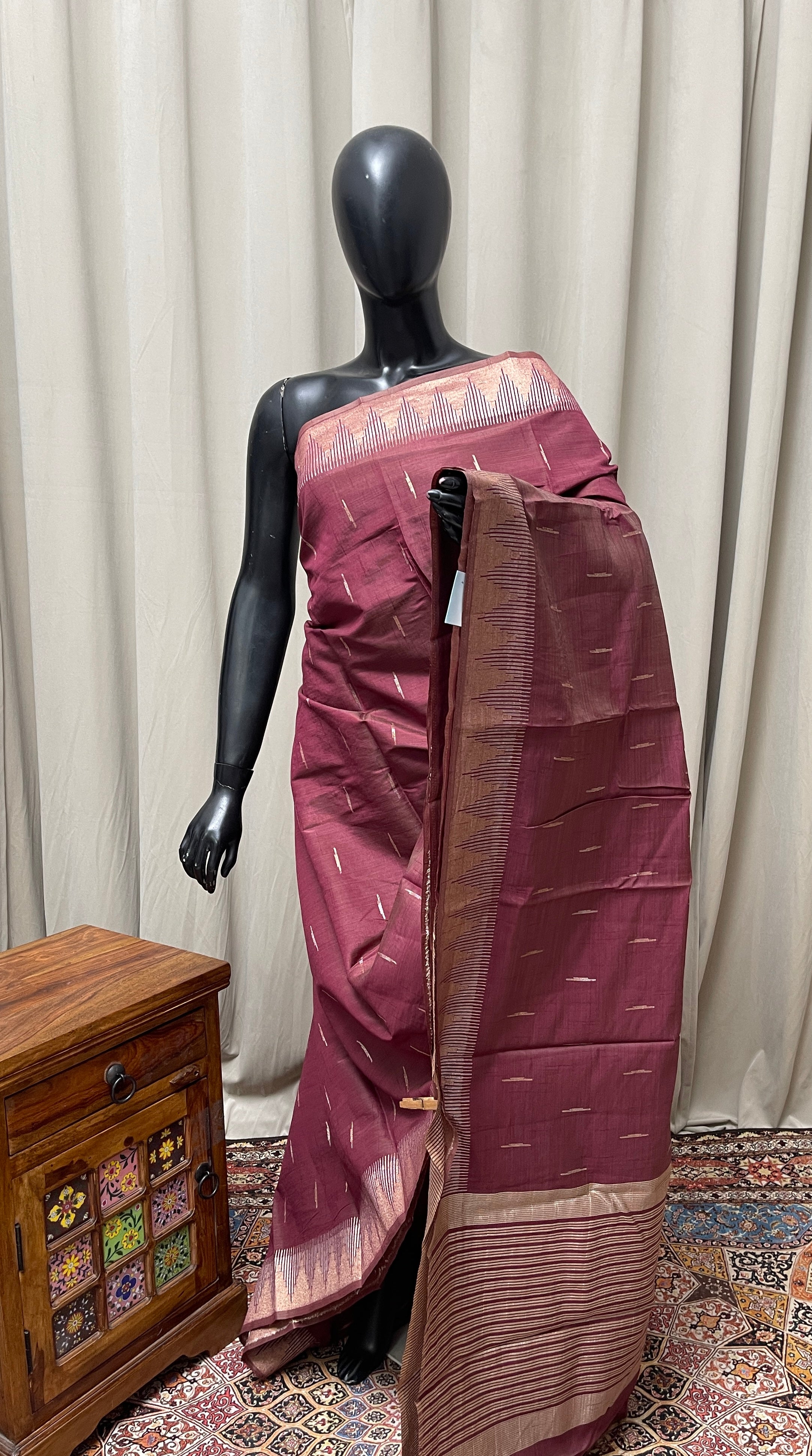 Brown Semi Tussar Saree With Zari Buttas Pattern