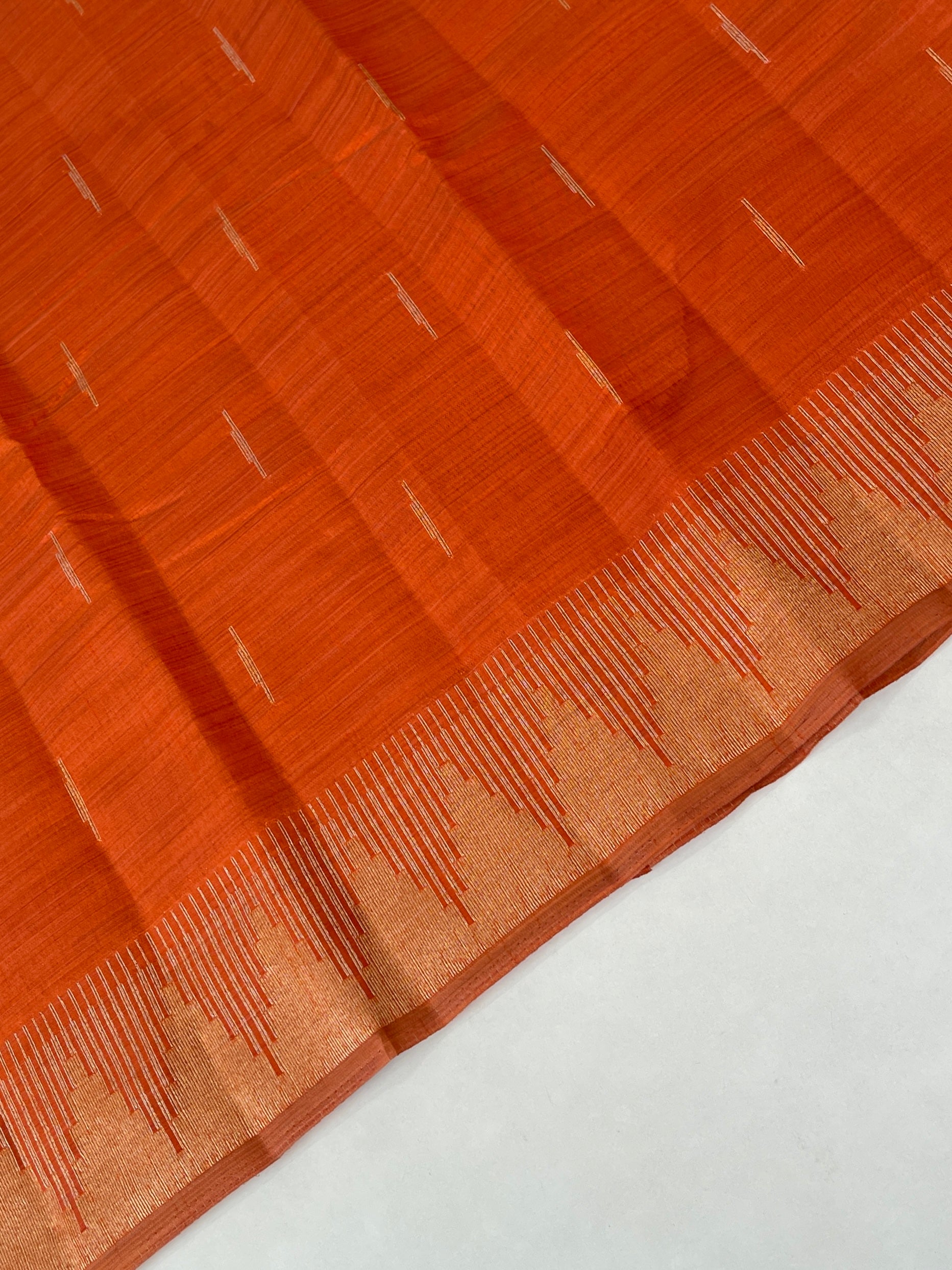 Orange Semi Tussar Saree With Zari Buttas Pattern