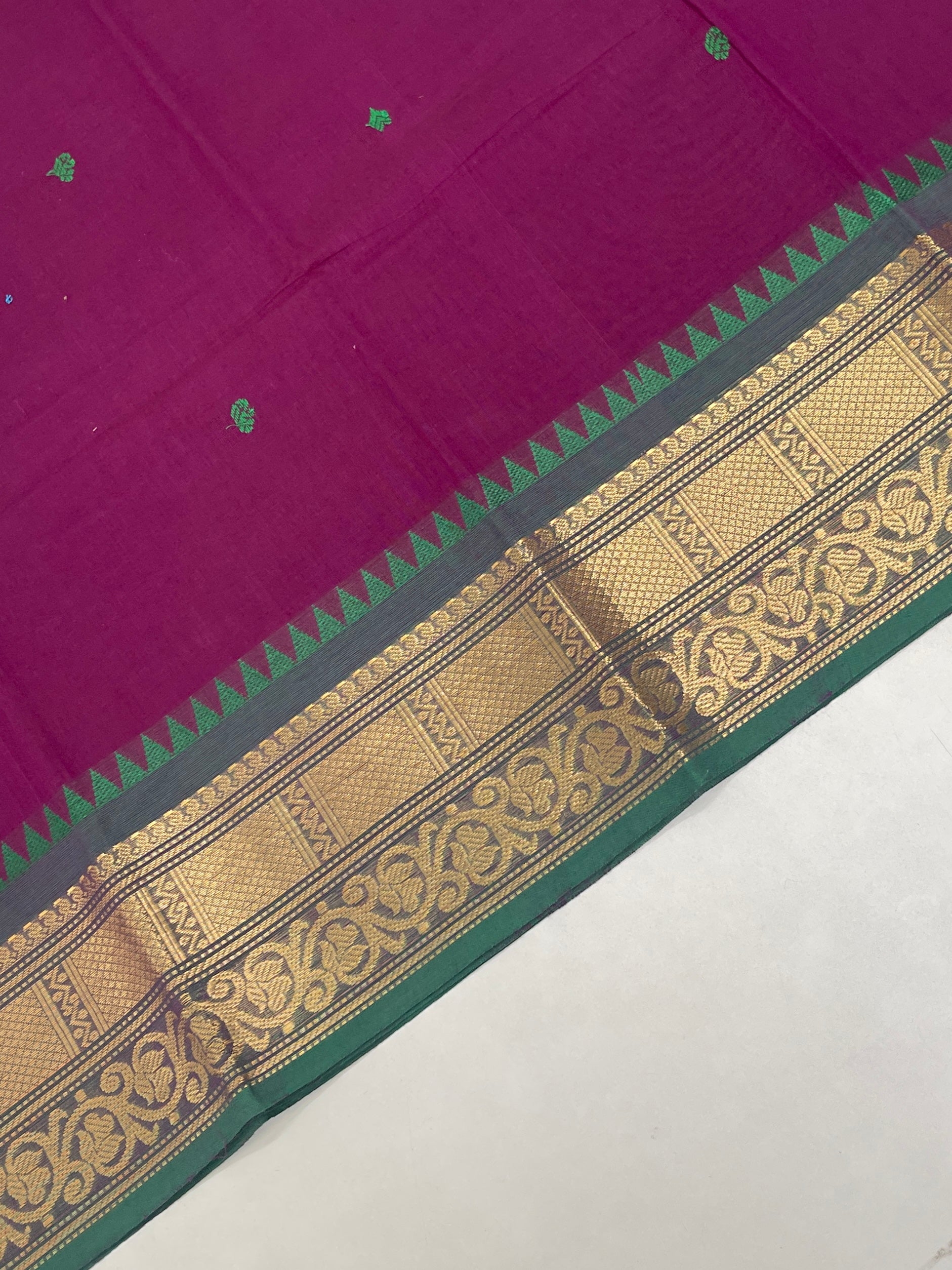 Dark Plum Kanchi Cotton Saree With Buttas Pattern