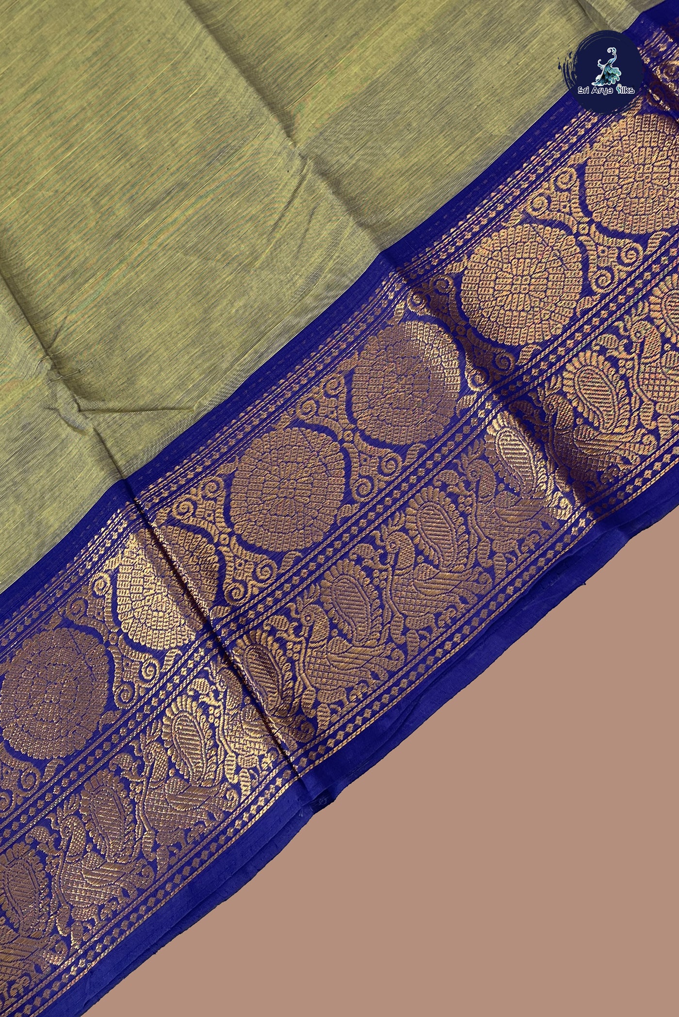 Dual Tone Green Kanchi Cotton Saree With Plain Pattern
