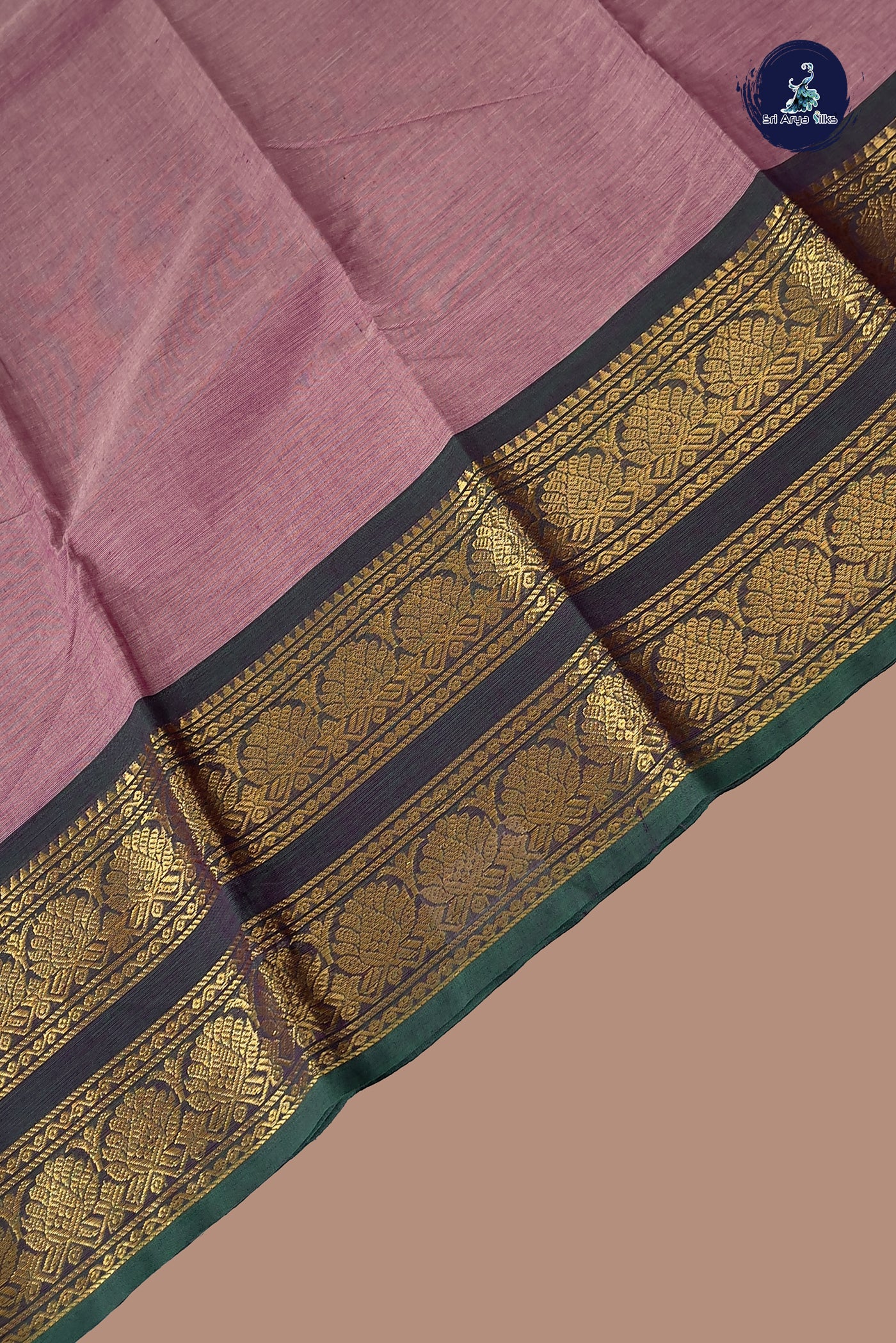 Pastel Shade Kanchi Cotton Saree With Plain Pattern