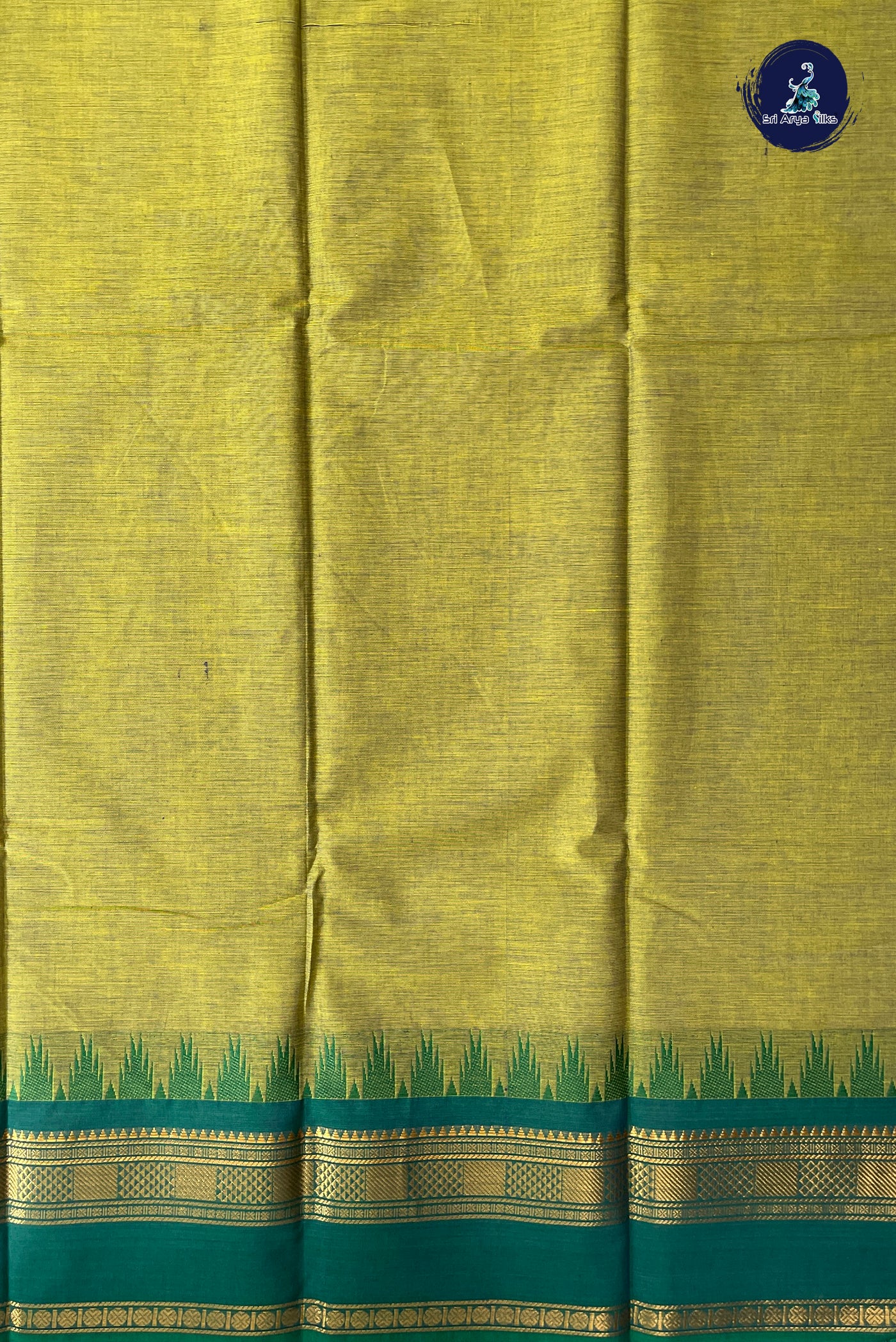 Yellowish Green Kanchi Cotton Saree With Plain Pattern