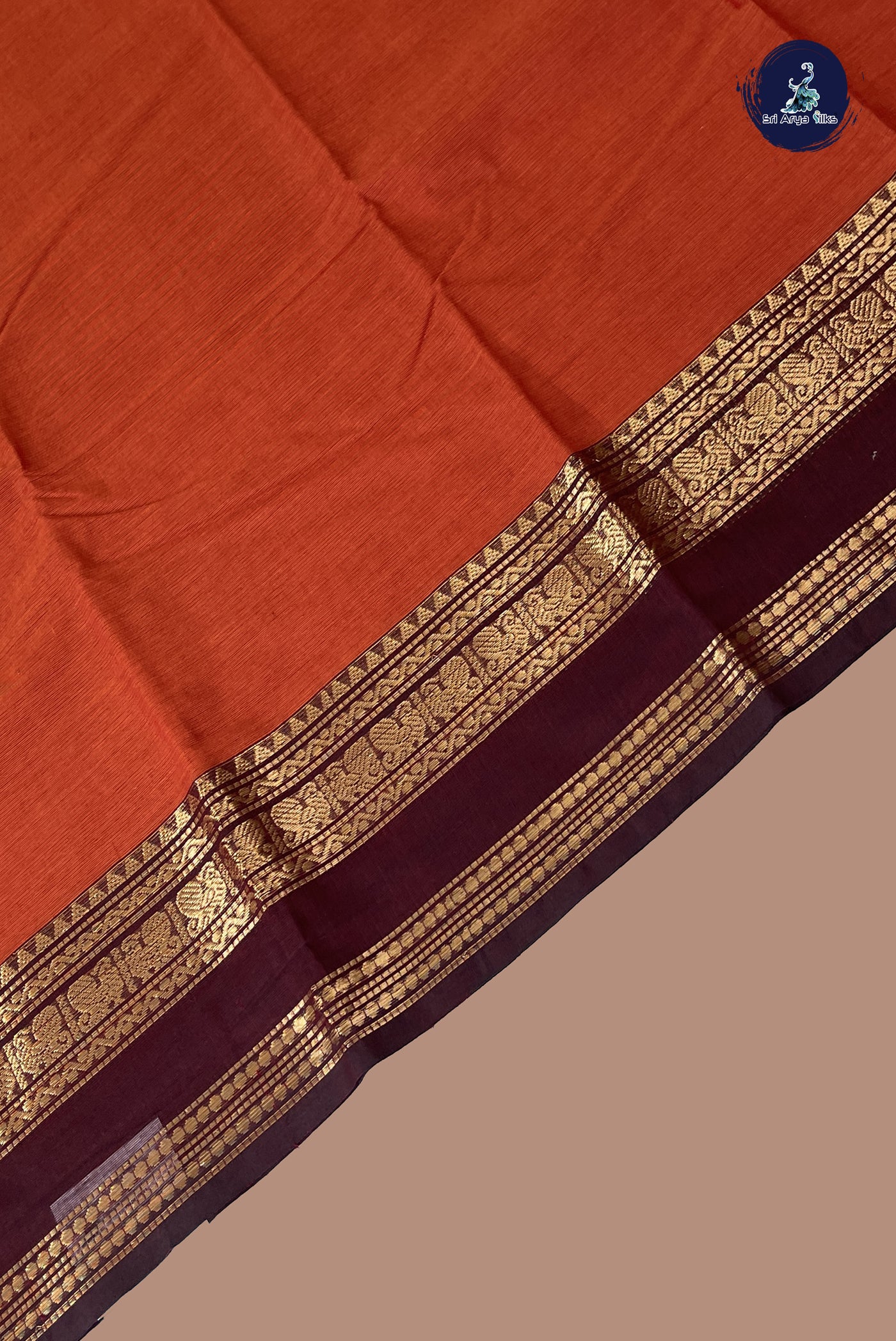 Brown Kanchi Cotton Saree With Plain Pattern