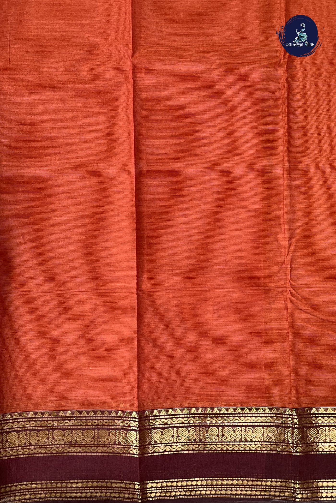 Brown Kanchi Cotton Saree With Plain Pattern