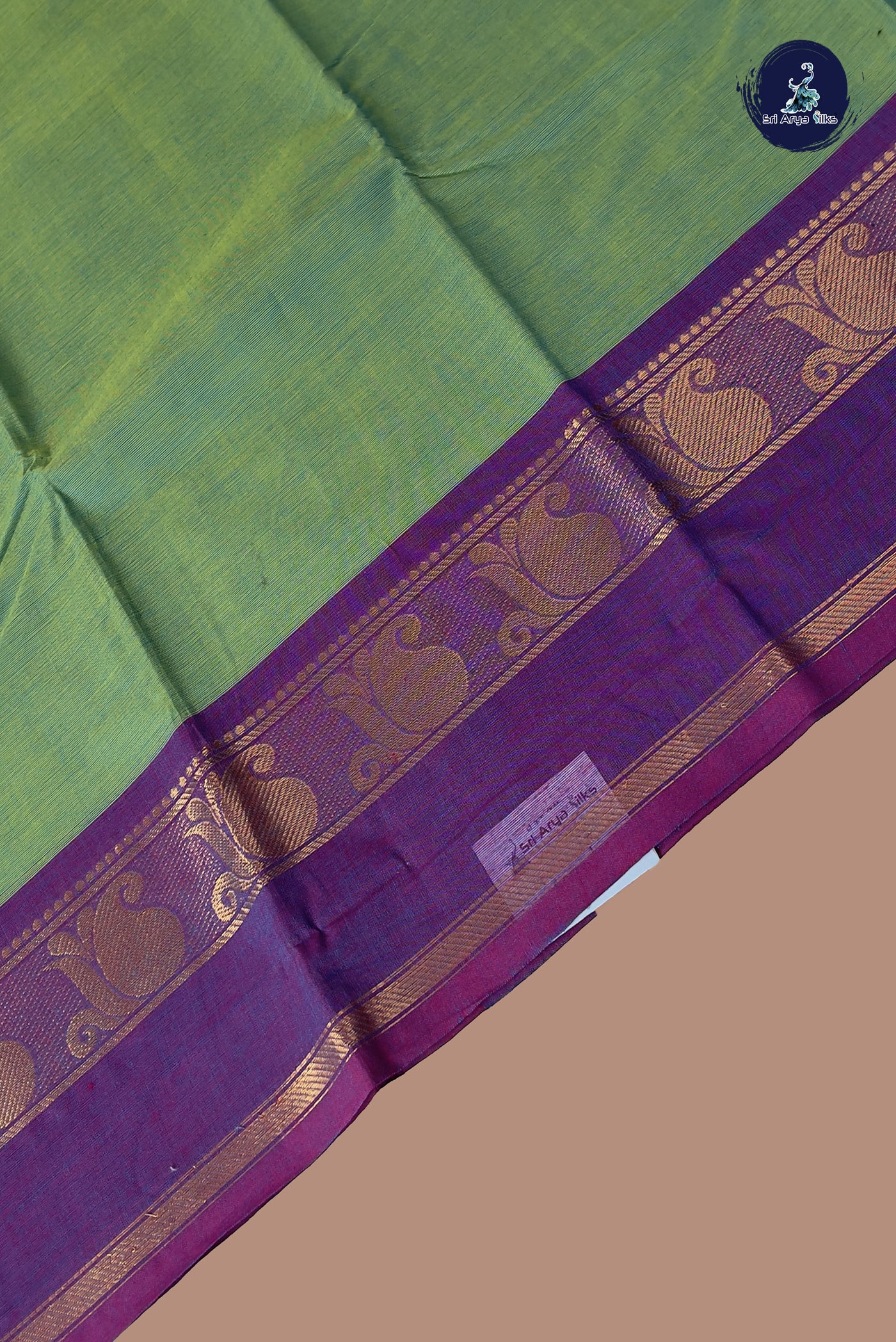 Sea Green Kanchi Cotton Saree With Plain Pattern