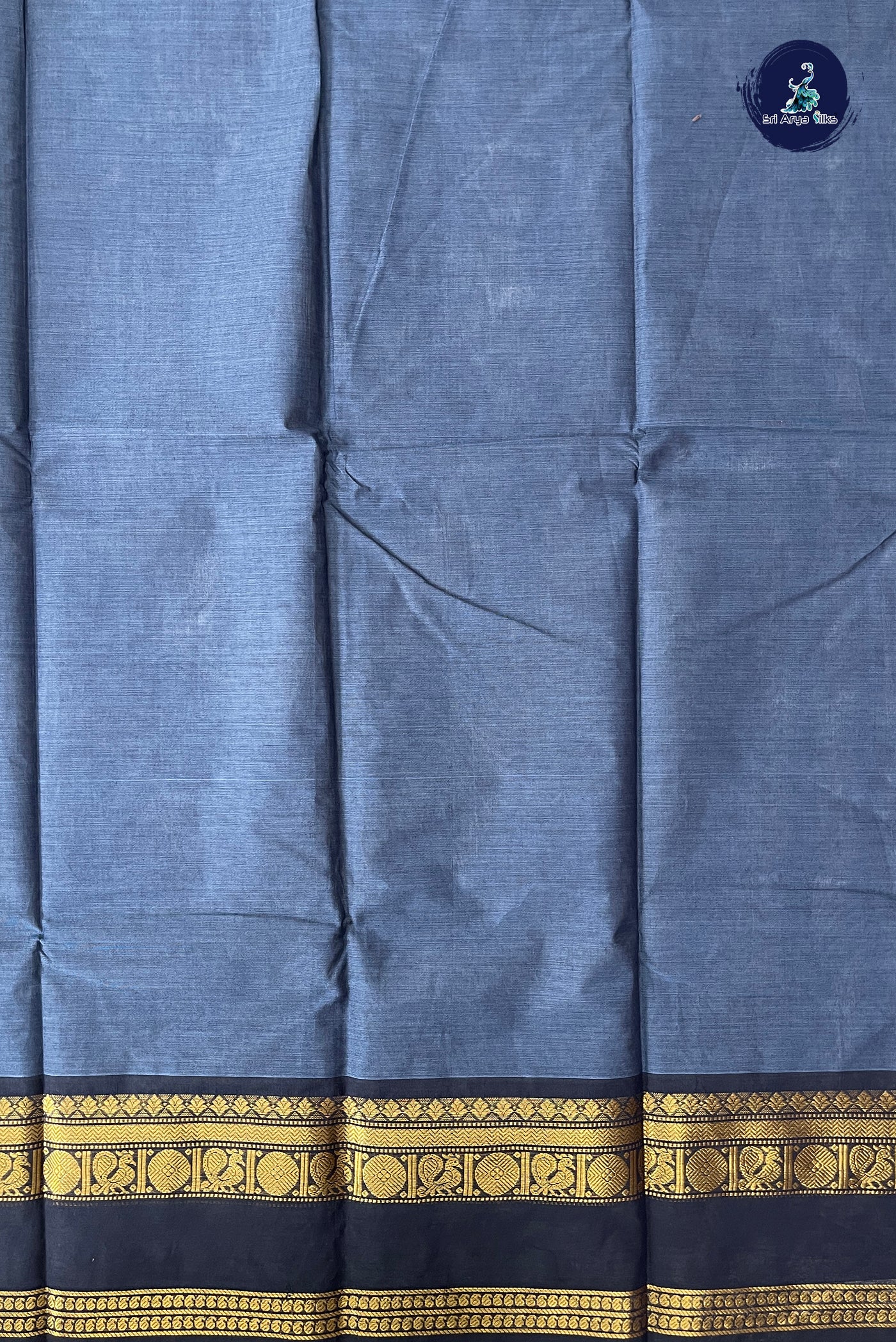 Grey Kanchi Cotton Saree With Plain Pattern