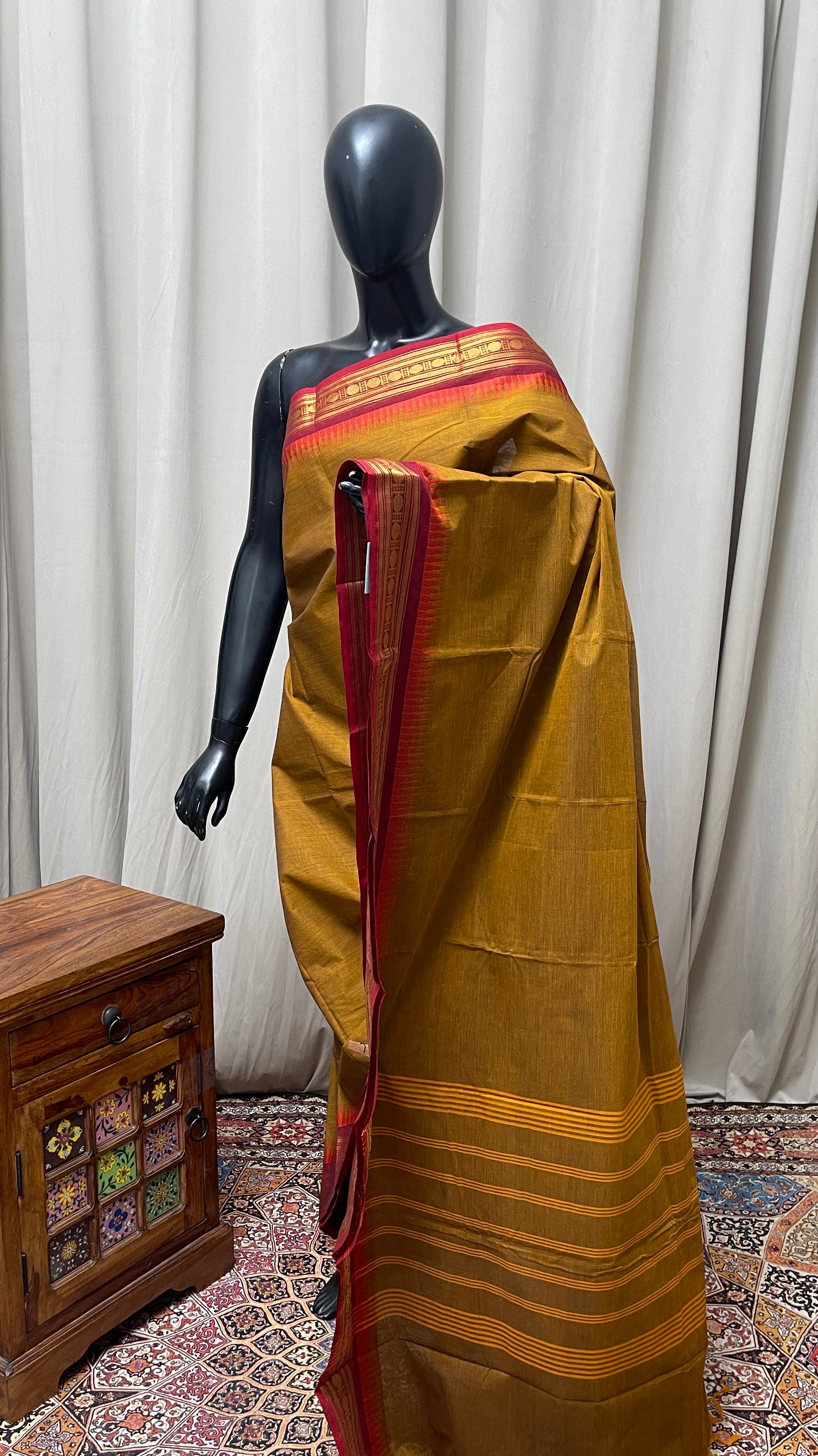 Honey Brown  Kanchi Cotton Saree With Plain Pattern
