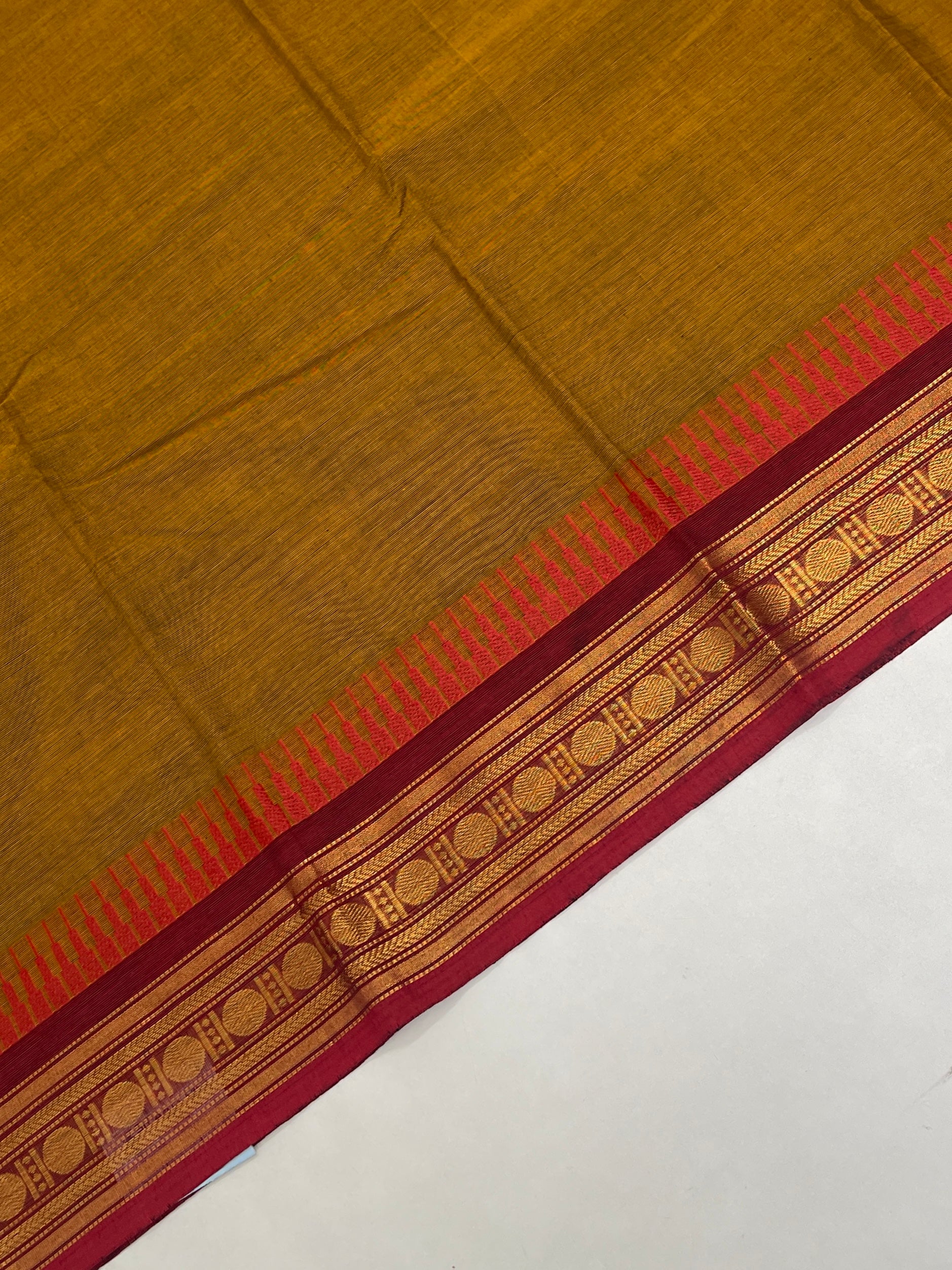 Honey Brown  Kanchi Cotton Saree With Plain Pattern